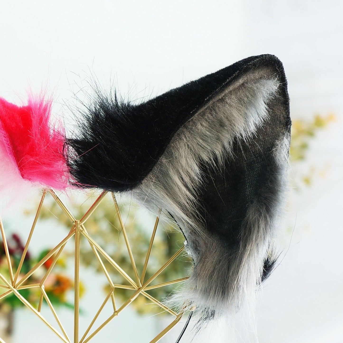 Pink and black cat ears, Cat ears, cosplay, Pet Play, Tubbo Cosplay, kitten ears, realistic cat ear, ,animal ears, 288