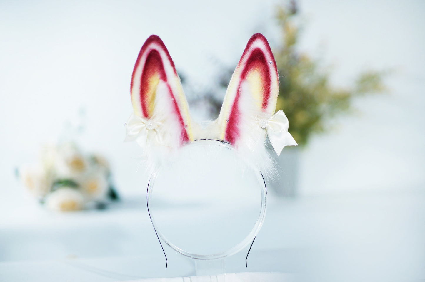 peach bunny ears headband bunny ears bunny ear headband cosplay ears custom ears handmade ears animal ears kawaii accessories cute headband