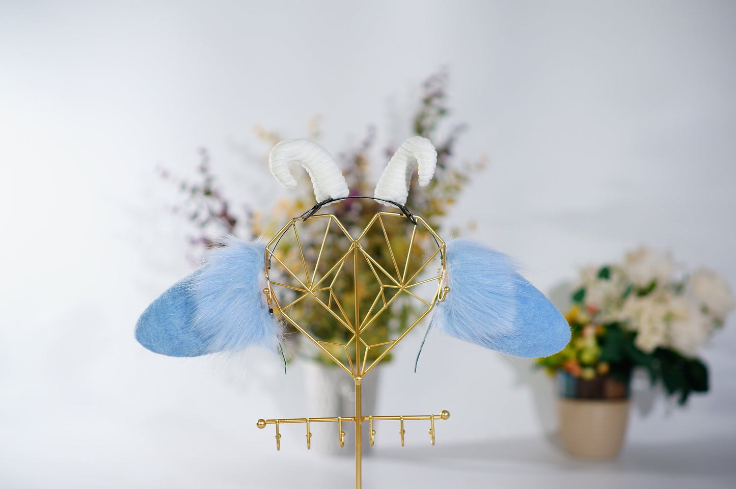 blue sheep ears, lamb ears,goat ears, anime cospaly, sheep ears cosplay, petplay , goat ears headband, cosplay ears, floral ears headban