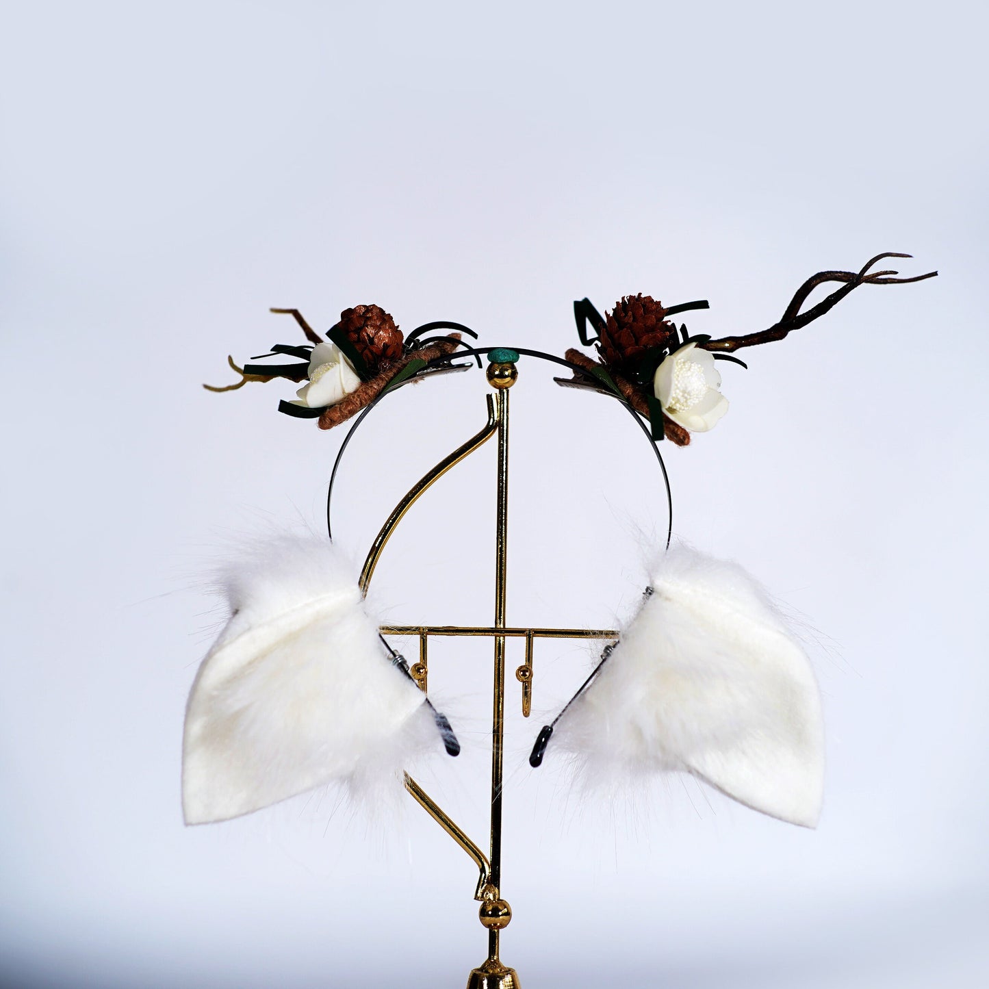 White deer ears and tail, white deer ears antlers and tail plug, Antler Flower Headband, Winter Whites, deer ears headband,deer cosplay set