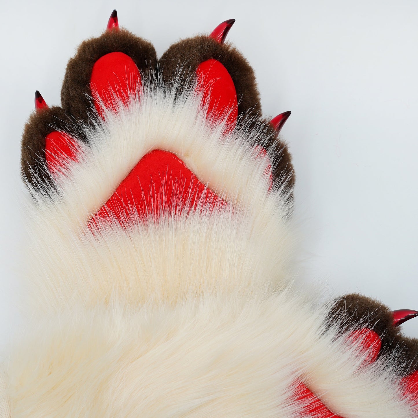off white with brown fursuit paws, paws, punny paws, kemono, toony, custom paws, pet play, cream white paws with red paw pads, ktcatvintage