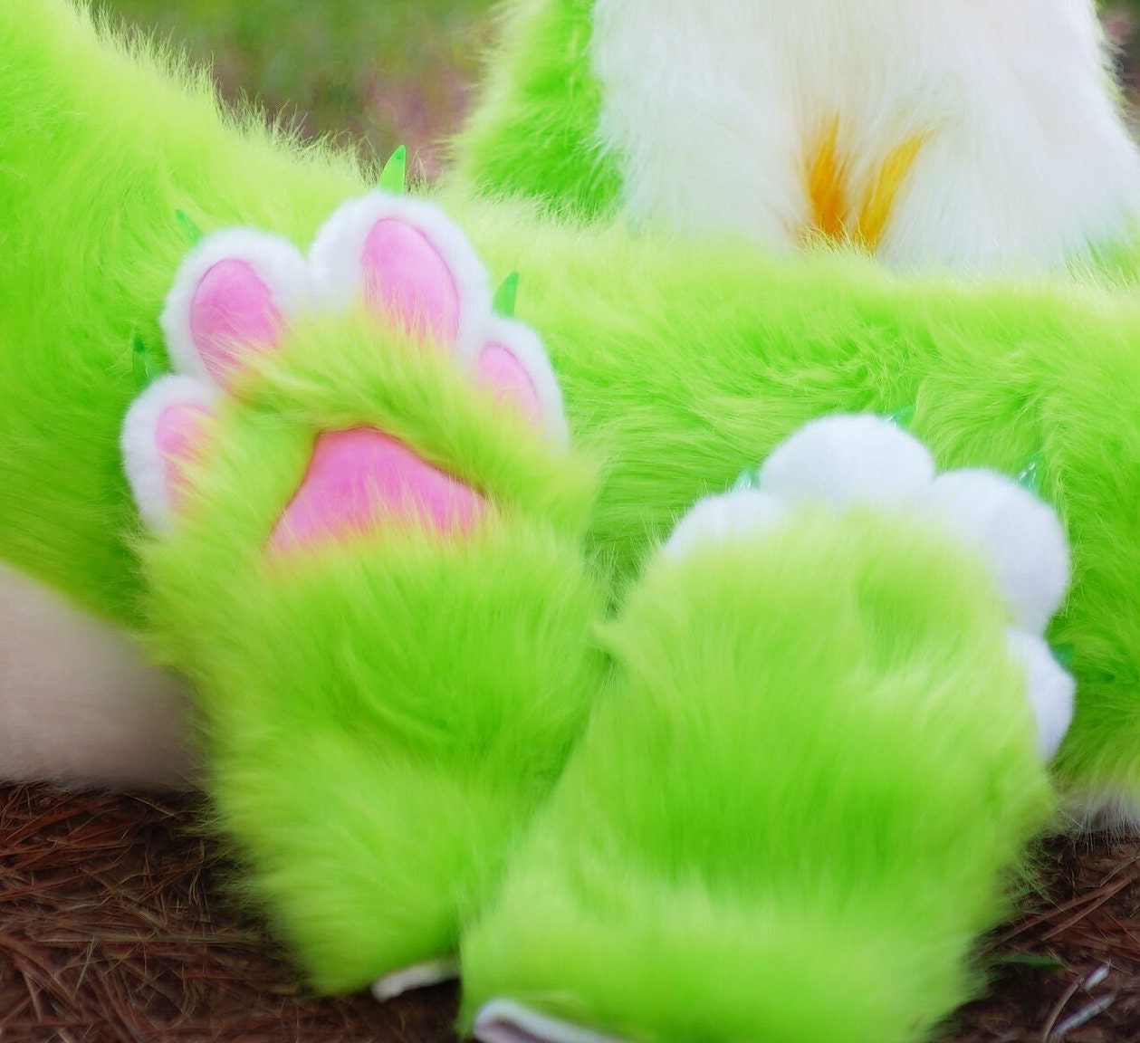 elf green white fursuit paws, fursuit gloves, furry paws, Cat paws, elf paws, Realistic Faux Animal paws, cosplay furry, Halloween Costume