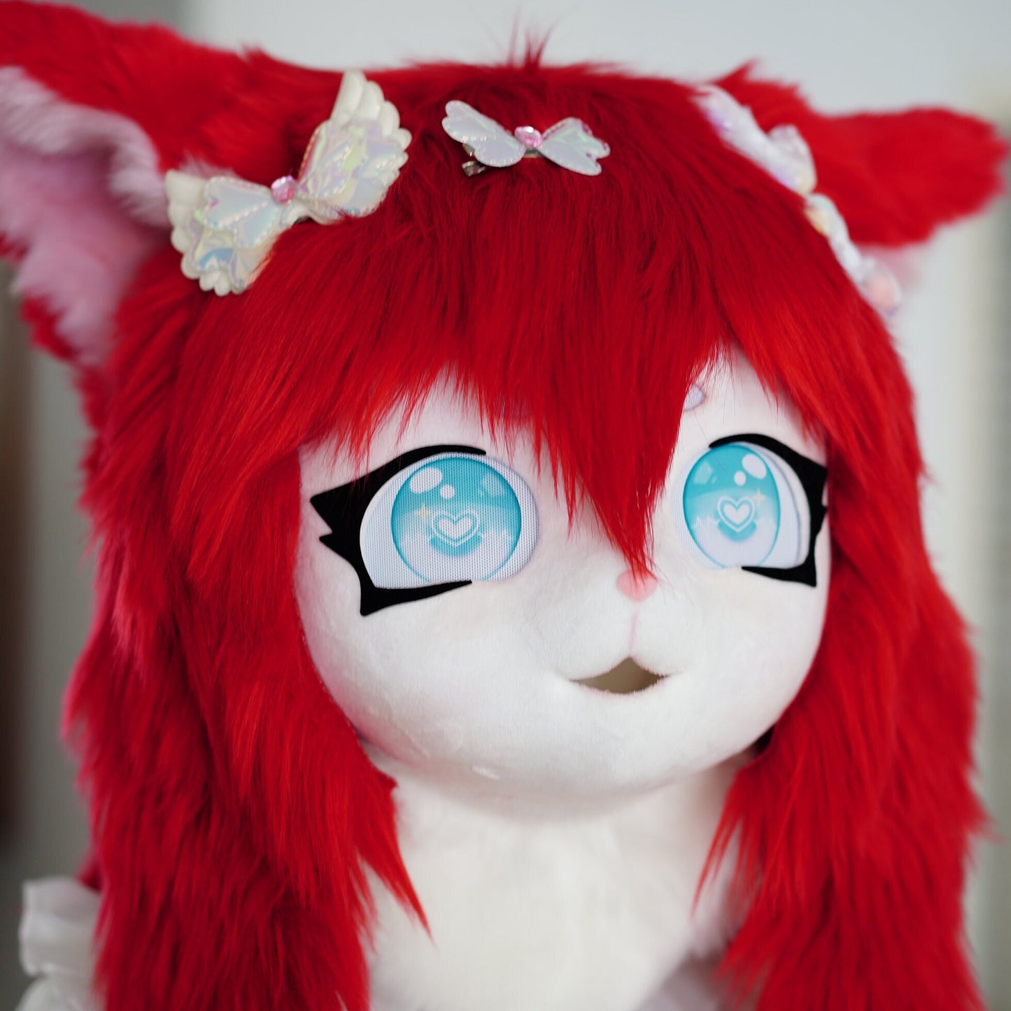 Cosplay cat fantasy fursuit Head Mask with red hair,Furry Budget Friendly Mask, furry Head, fursuit mask for girls,handmade head