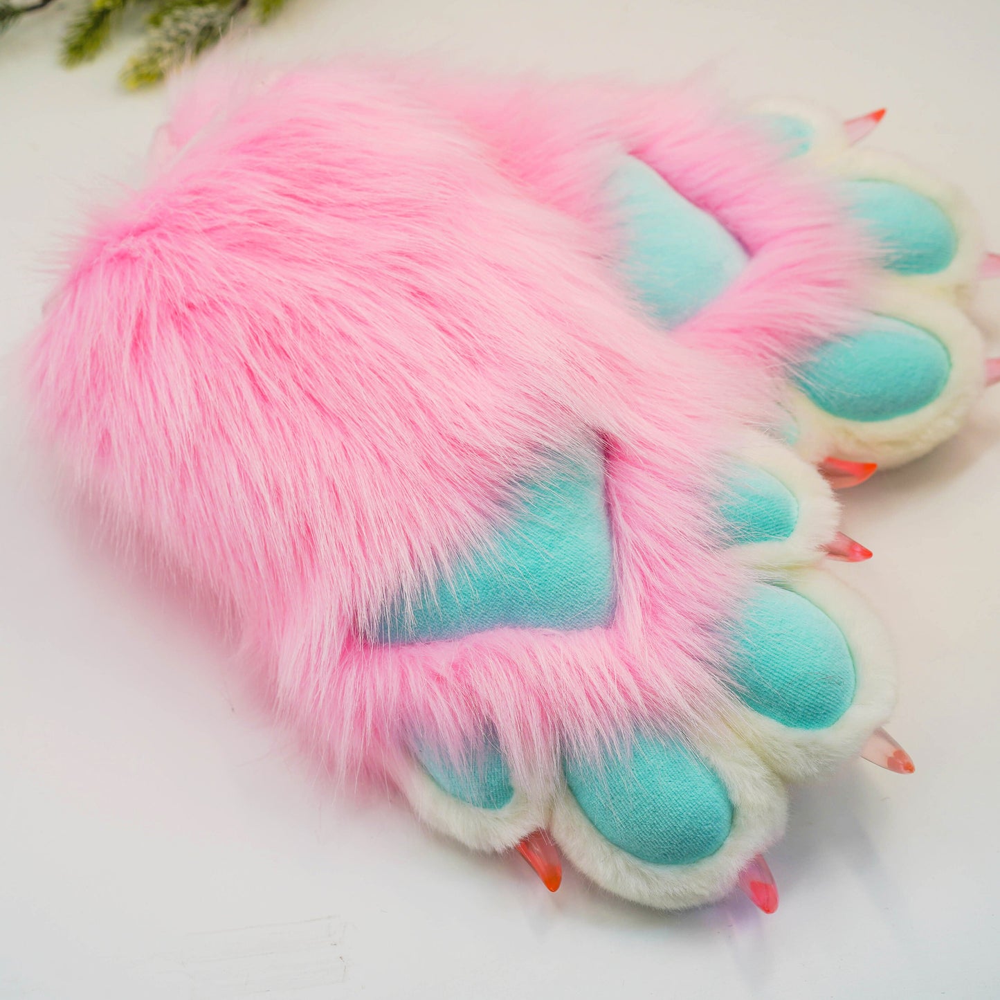 Pink faux fur paws with 4 finger,Custom Fursuit gloves,handmade Furry paws,Fursuit hand paws with purple fur, cheap cat gloves,