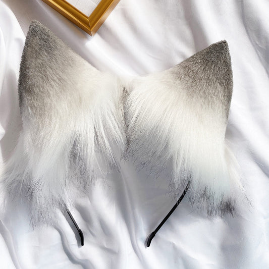 Fluffy grey wolf Ears, Faux fur wolf Ears Headband, Handmade Kitten Ears, Fluffy Cat Ears, Faux Fur Ears, wolf Ears Headband，