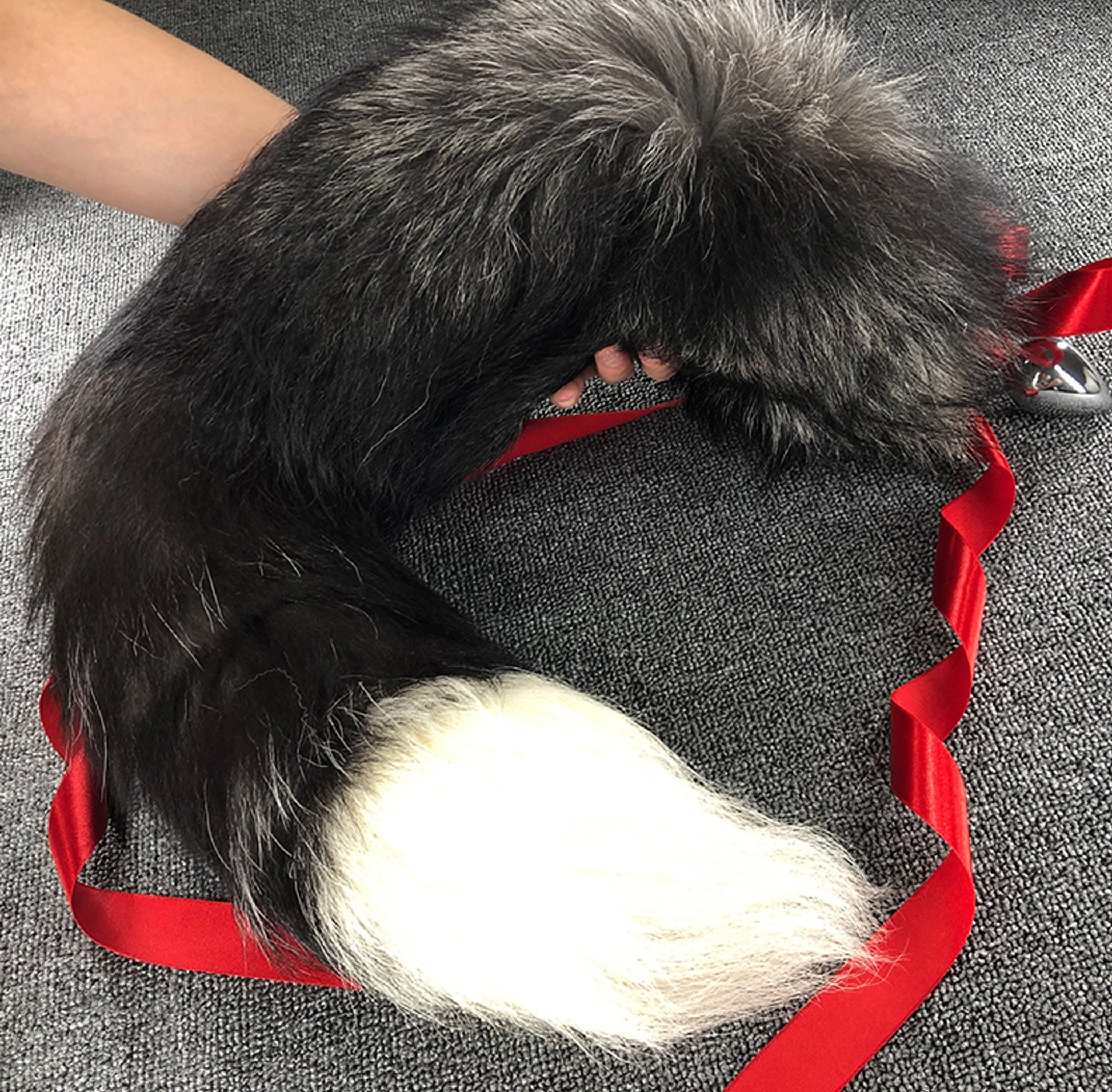 black and white wolf tail, fur tail plug, fox tail butt plug , tail butt plug , wolf sex toy, DDLG tail, animal plug , animal cosplay , 031