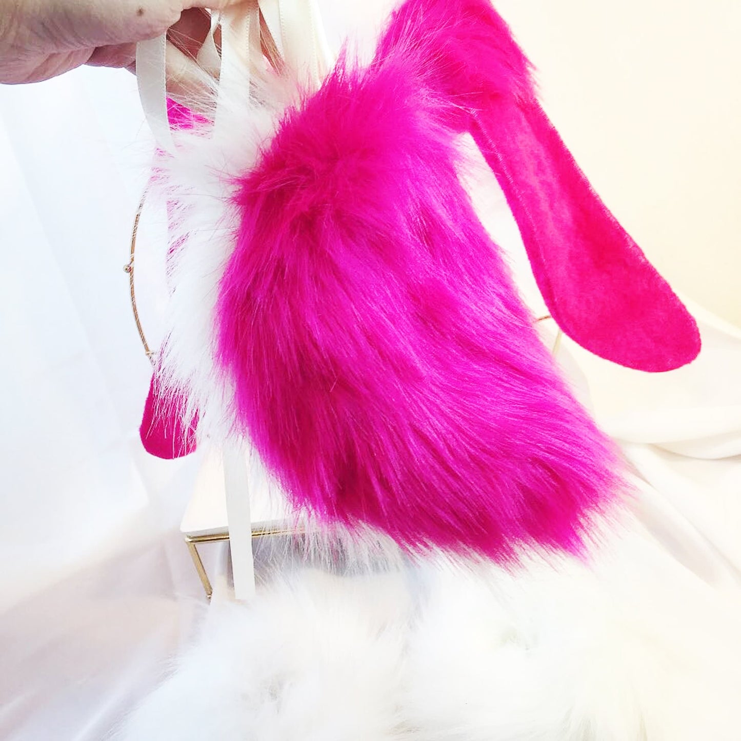 bunny tail, pink rabbit ears, faux fur ears, rose bunny ears, animal ears, cosplay ear, kitten ears, anime cosplay, 167