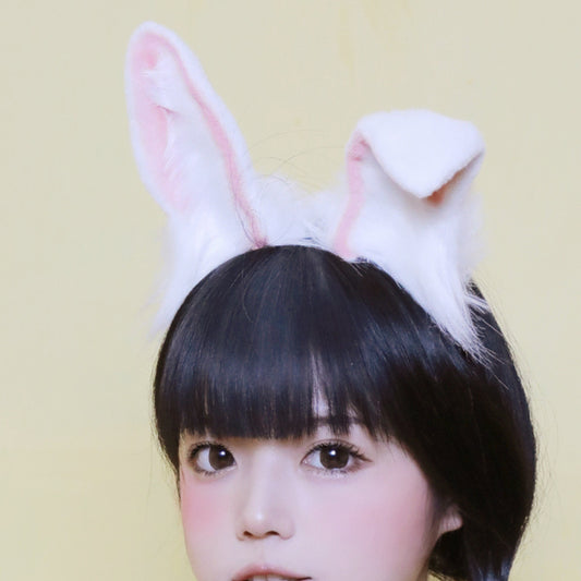 white fur ears, bunny ears, long fur cat ears, ear headband, maid out, faux fur ears, lolita ears, fluffy ear headband, lolita ear , 192