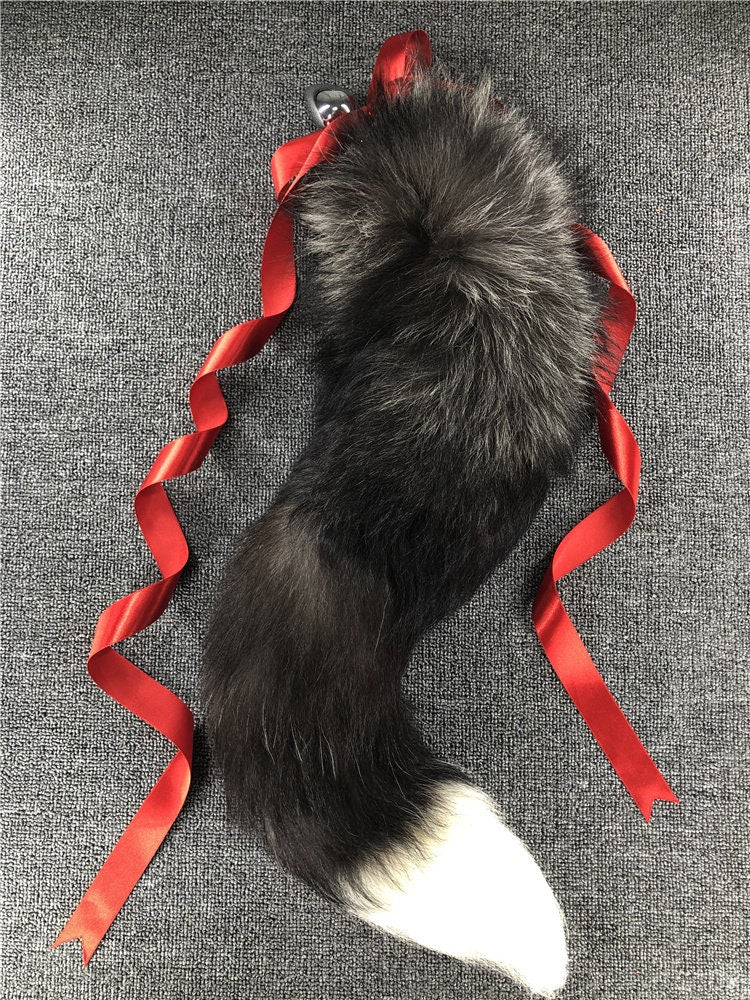 black and white wolf tail, fur tail plug, fox tail butt plug , tail butt plug , wolf sex toy, DDLG tail, animal plug , animal cosplay , 031