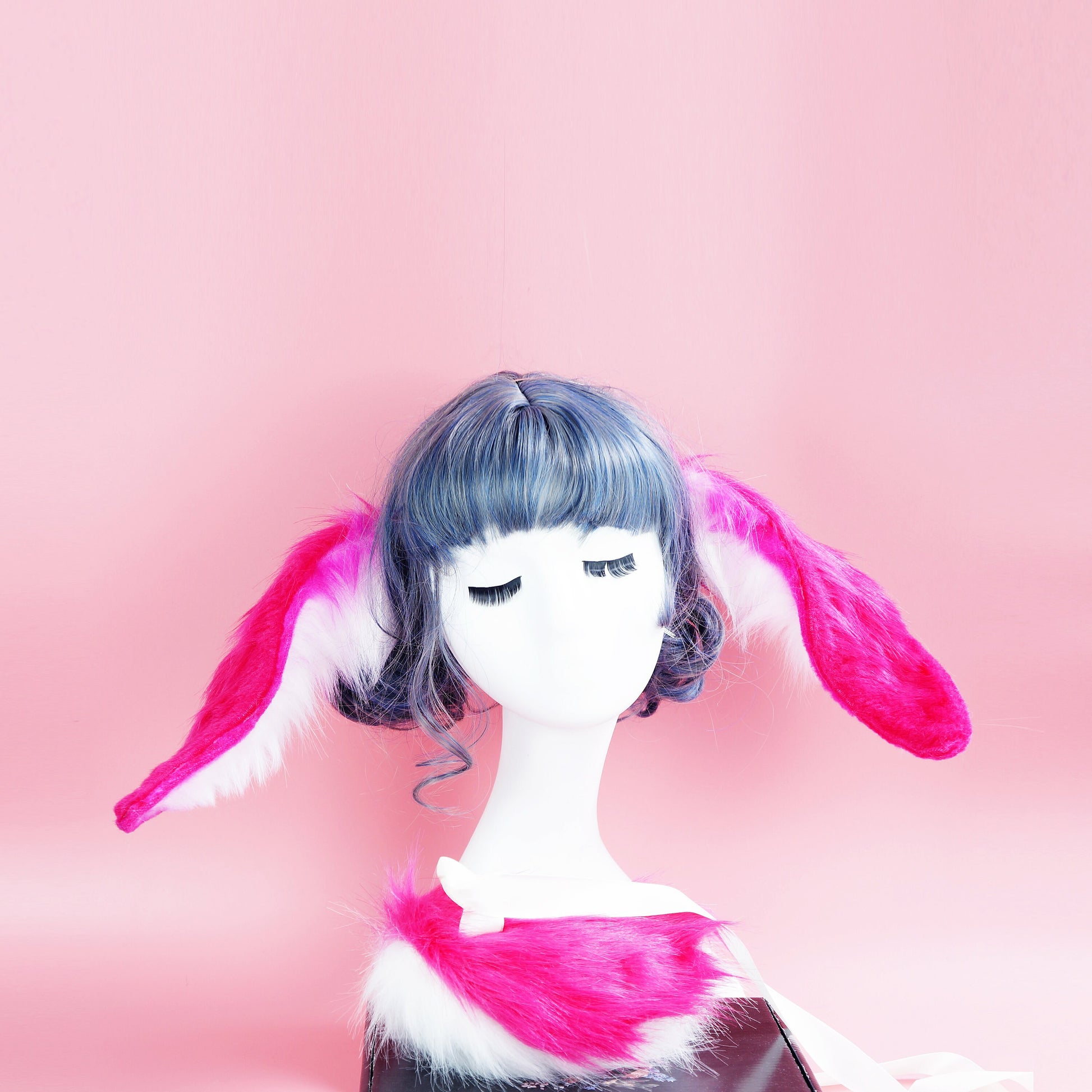 bunny tail, pink rabbit ears, faux fur ears, rose bunny ears, animal ears, cosplay ear, kitten ears, anime cosplay, 167