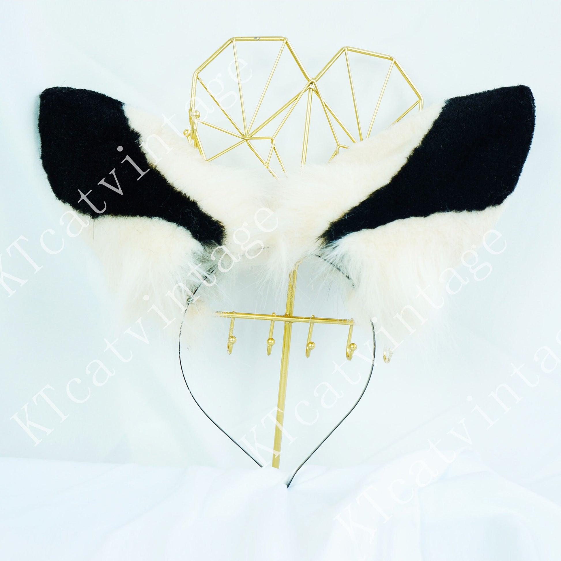 Original Fox Ears, black and white fox ears, Faux fur fox Ears Headband, Handmade Kitten Ears, lolita ears, lolita props, animmal ears,