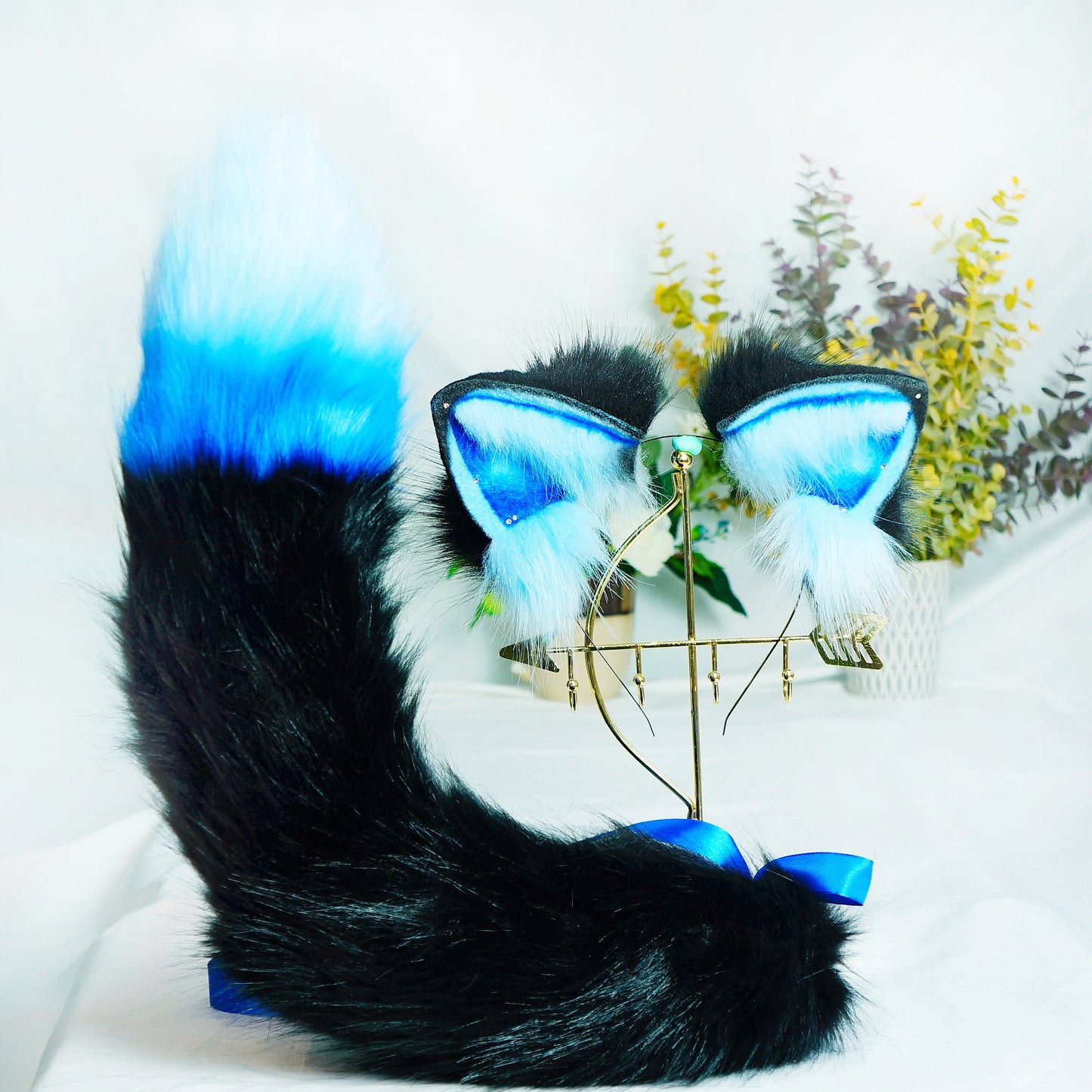 Blue kitten ears, Faux fur ears, Blue fox ears, fluffy ears with diamond, Cat Ears Cosplay, animal ears, costume ears, anime cosplay, 272