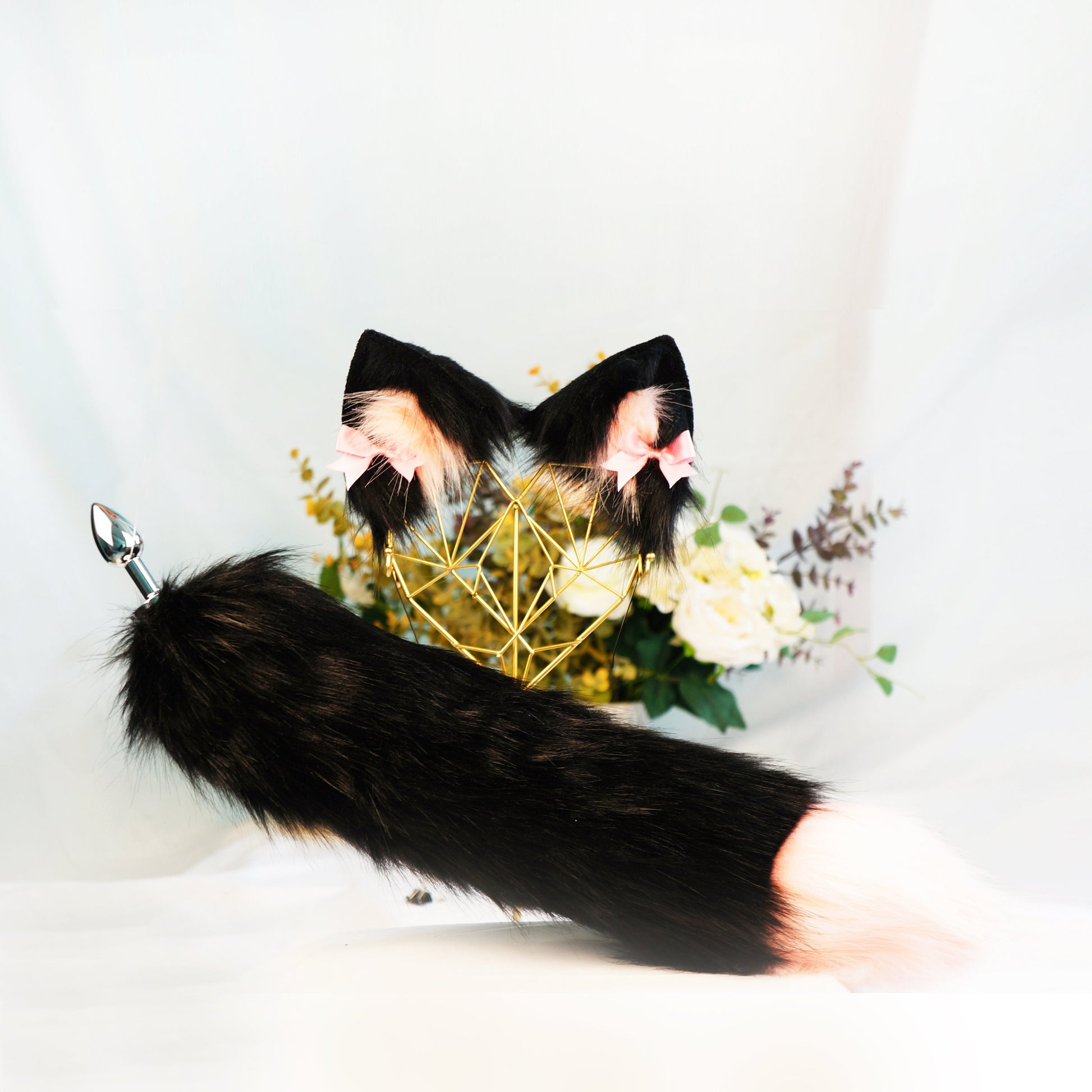 Kawaii Goth Neko Ears Headband,Kawaii Goth Neko Tail,cosplay set