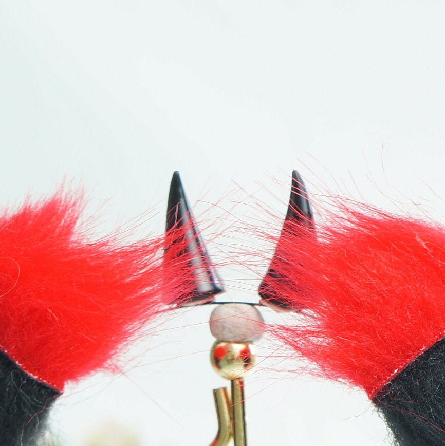 Red and black kitten ears, cat ears headband, red fox ears, fluffy ears with diamond, Cat Ears Cosplay, animal ears, costume ears