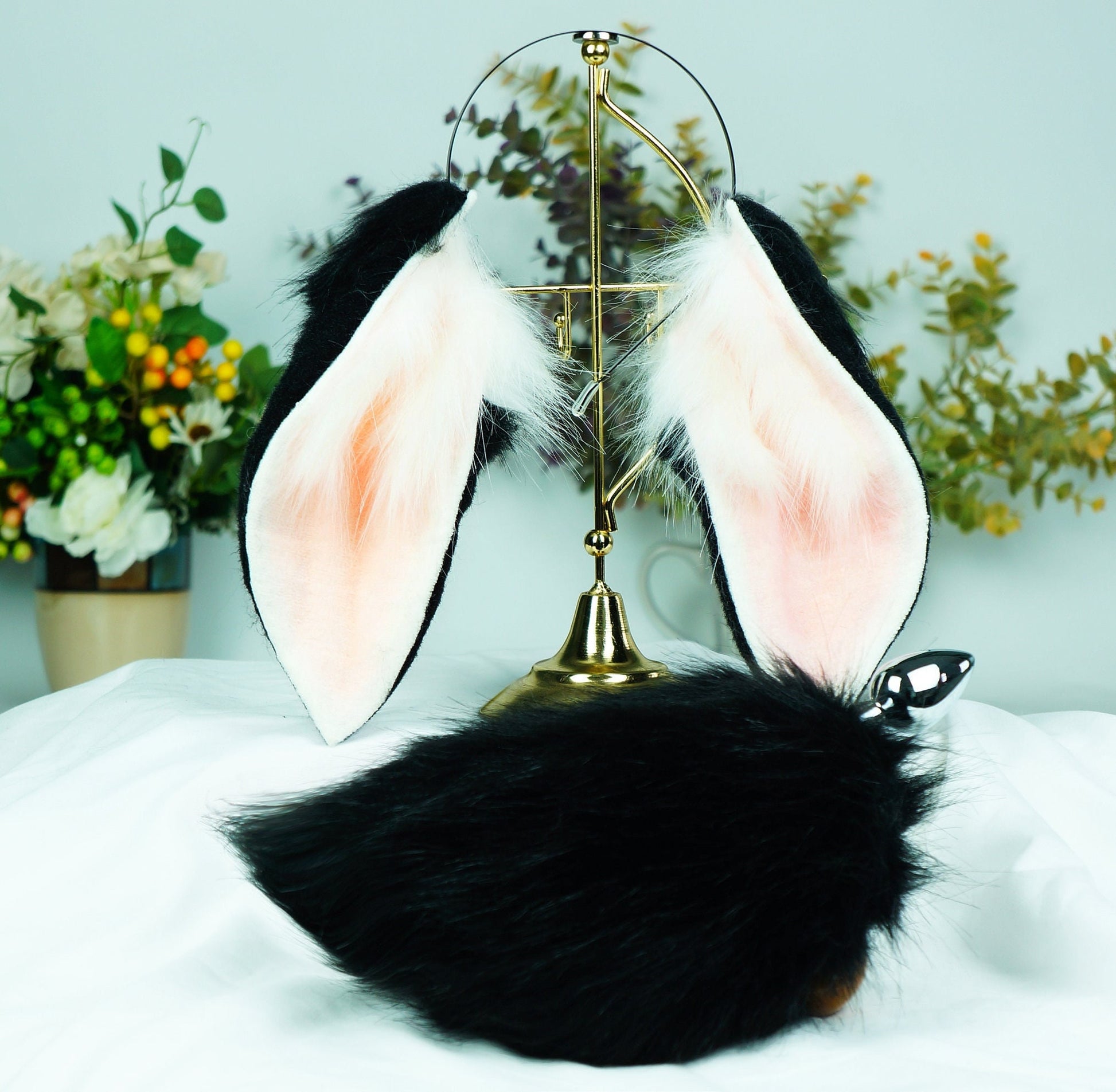 Kawaii black lop ears, Lop Ears headband, black lop ears,faux fur bunny ears, bunny ears headband,