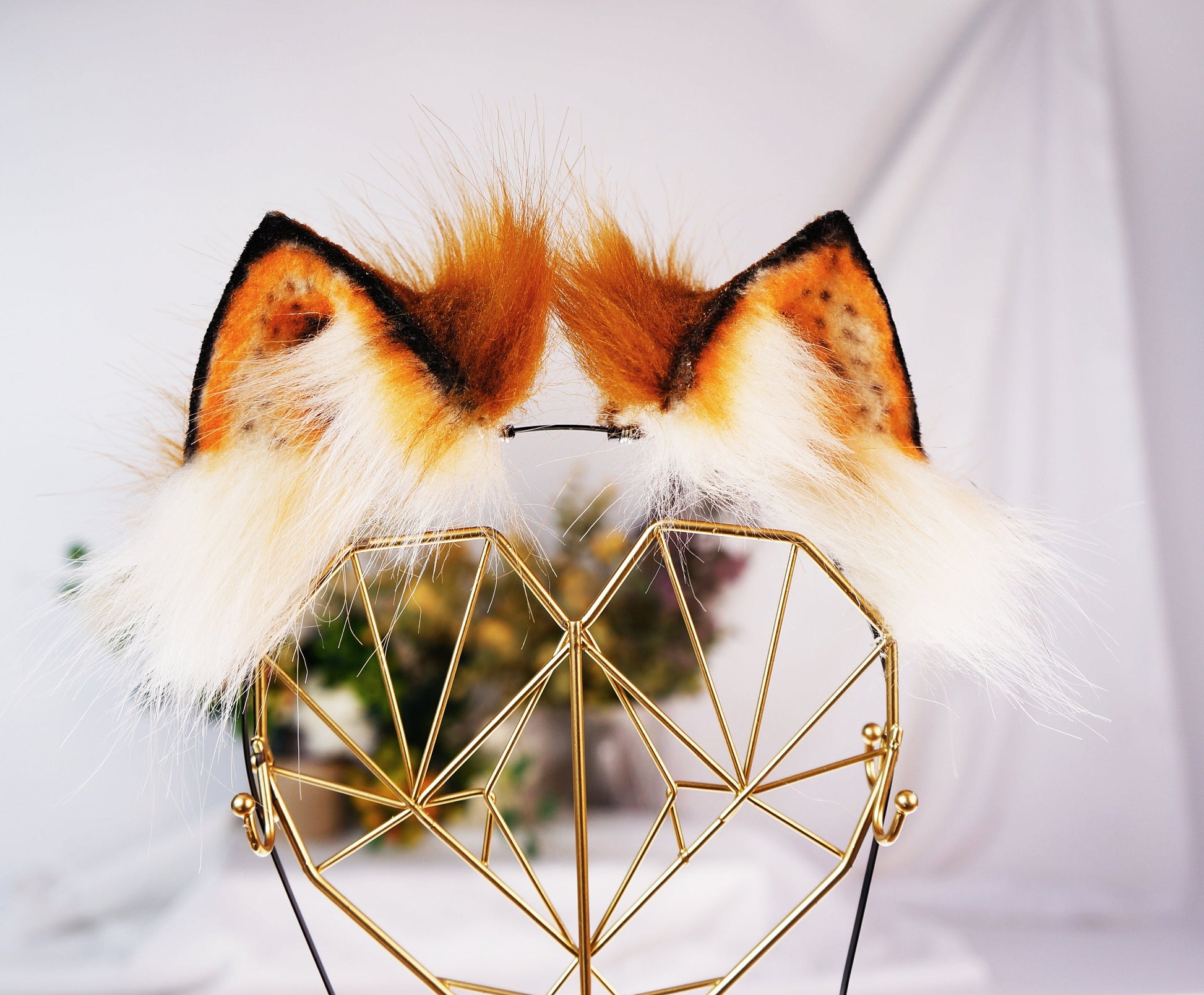 Ginger White Cat Fox ear headband Halloween costume cosplay faux ears