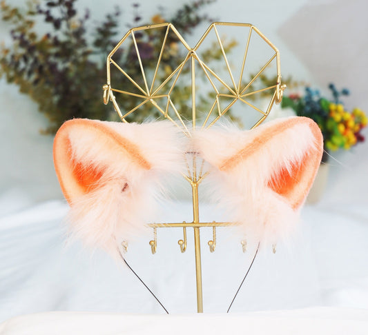 pink and white hamster ears cosplay ears anime ears headband fake fur ears faux fur ears furry fur ears kawaii KTcatvintage