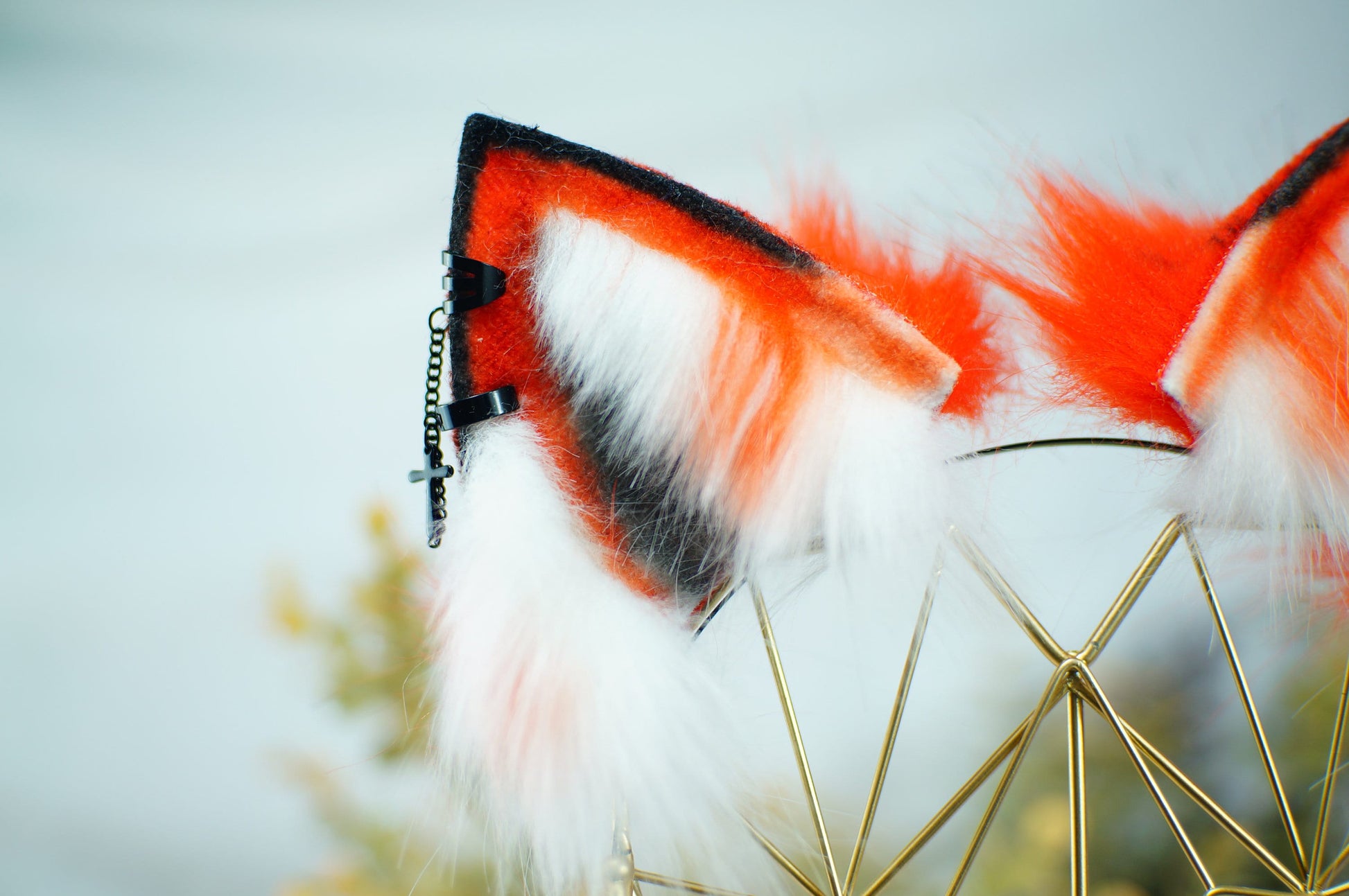 Faux fur cosplay faux fur animal ears fox wolf cat pet play ears headband headband Orange white fox Ears Orange cat ears white fox ear