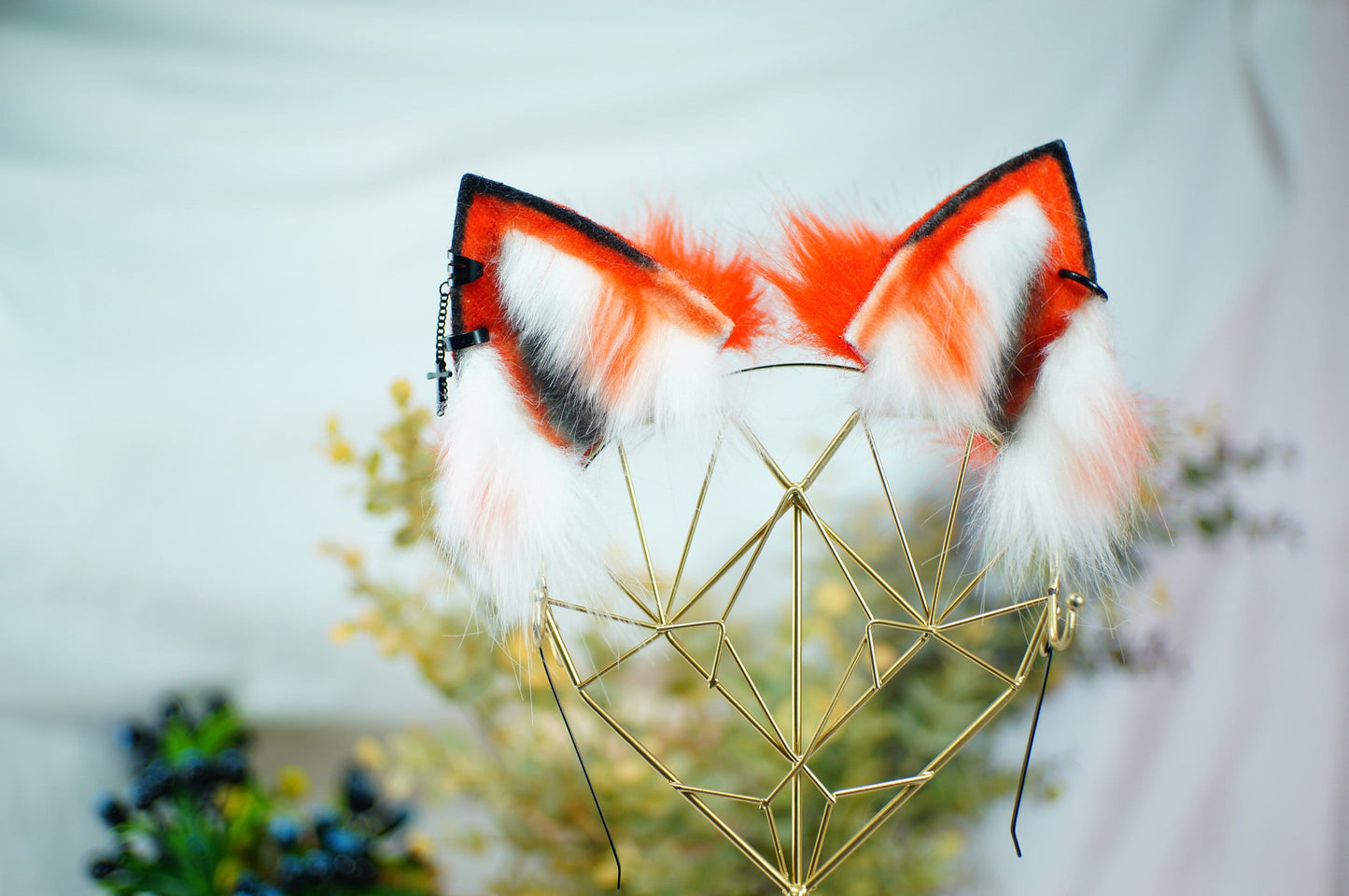 Faux fur cosplay faux fur animal ears fox wolf cat pet play ears headband headband Orange white fox Ears Orange cat ears white fox ear