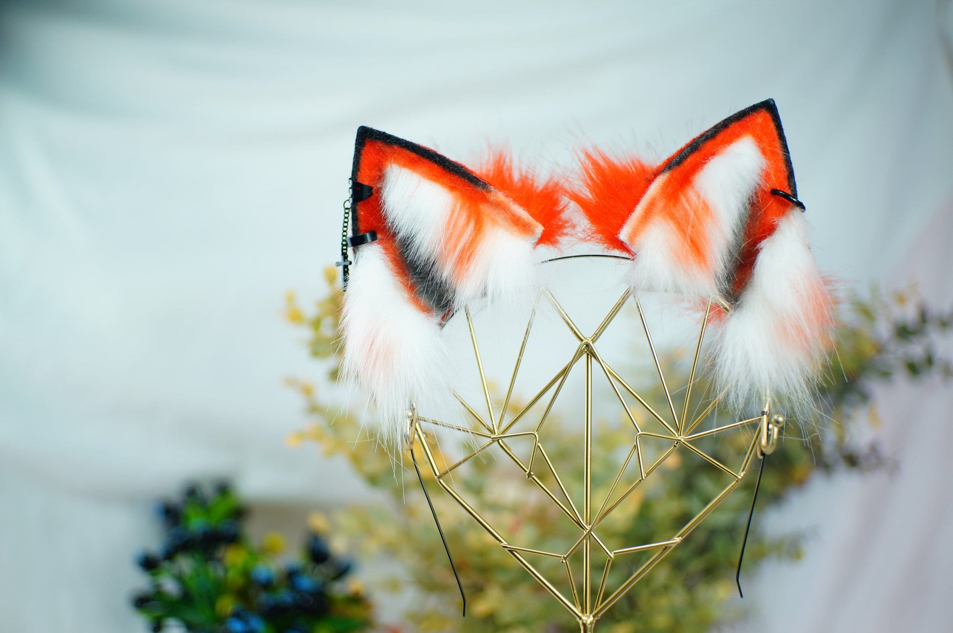 Faux fur cosplay faux fur animal ears fox wolf cat pet play ears headband headband Orange white fox Ears Orange cat ears white fox ear