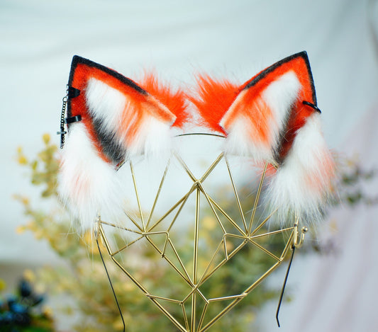 Faux fur cosplay faux fur animal ears fox wolf cat pet play ears headband headband Orange white fox Ears Orange cat ears white fox ear