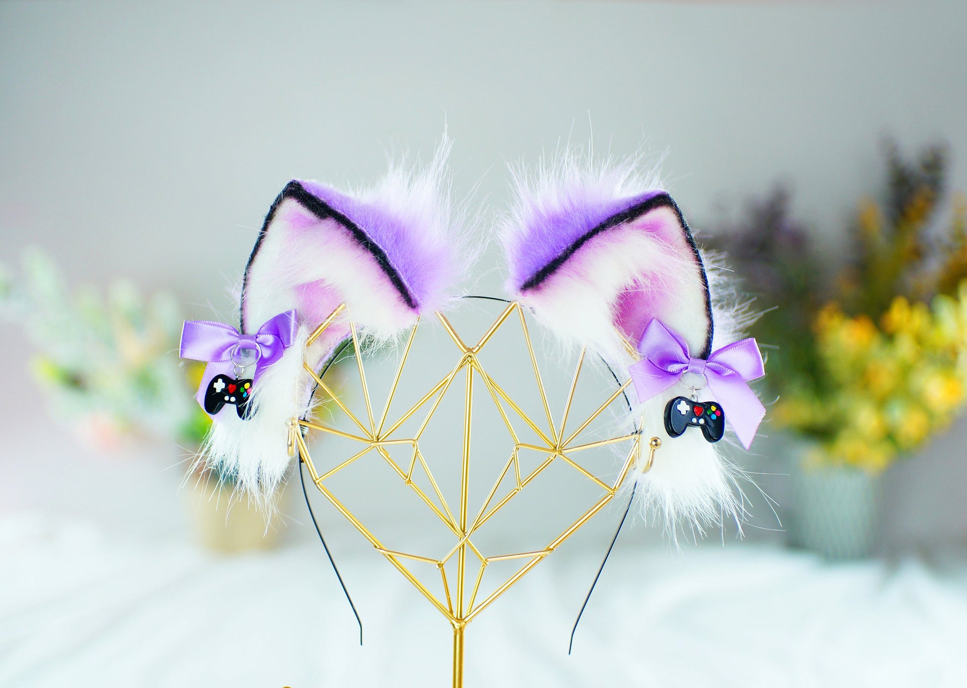 Forget-me-not Ears Game handle Faux Fur Kitten Ears Neko Costume Cosplay Ears Cat Ears Headband Kitty Pet Play Ears light purple