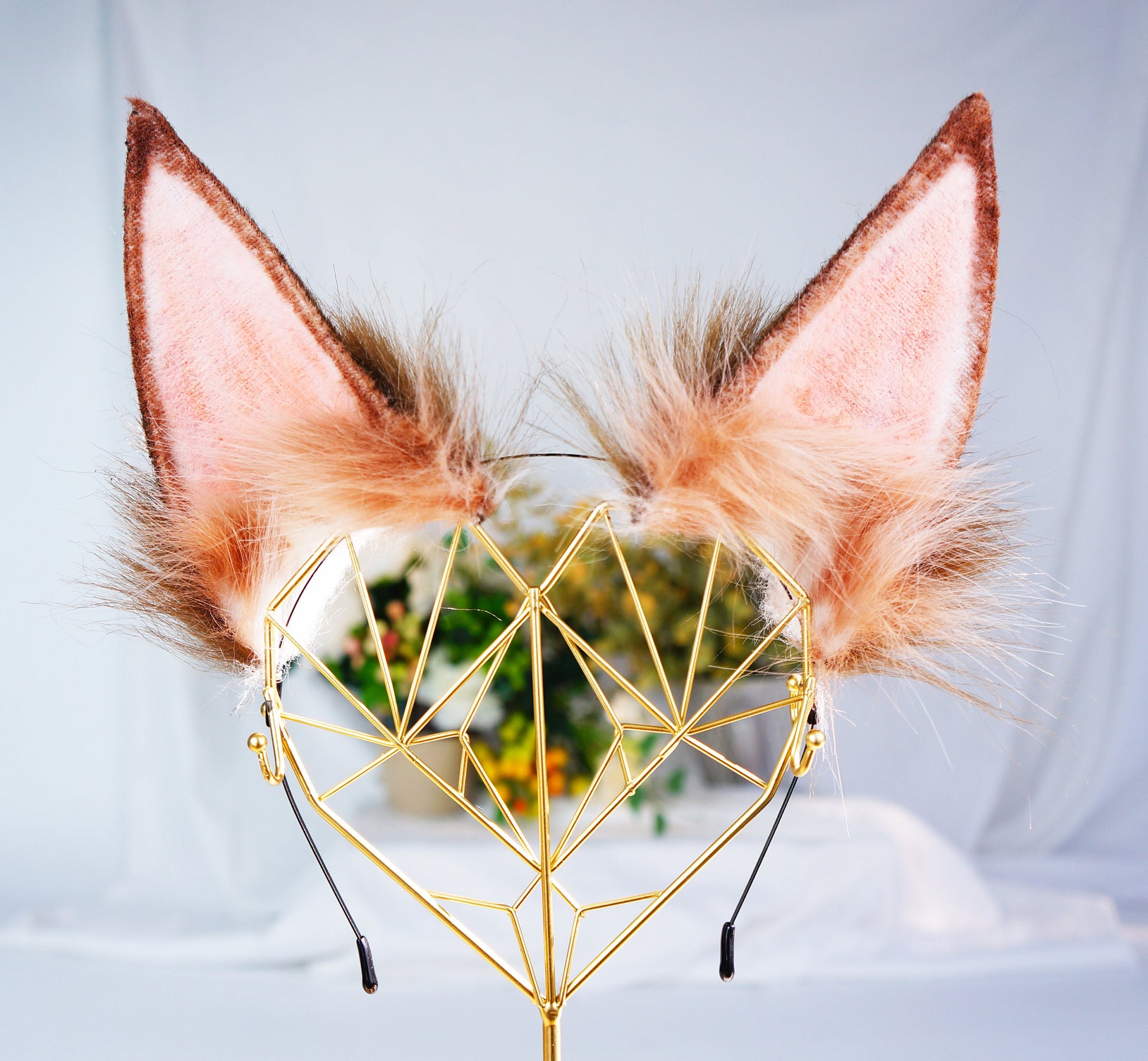 Cat Ear Bows Cat ears Kawaii green and pink cat ears with bows cosplay faux fur neko ears