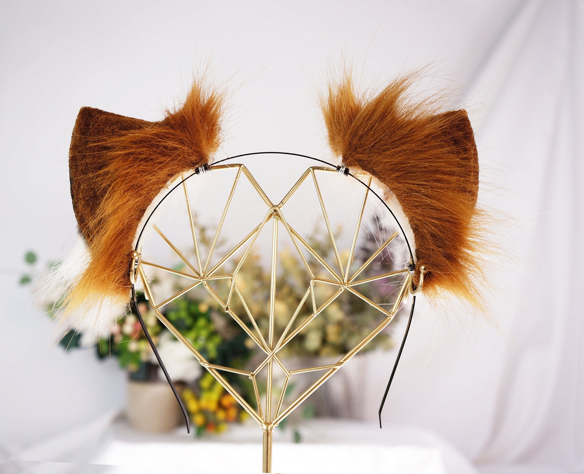 Ginger White Cat Fox ear headband Halloween costume cosplay faux ears