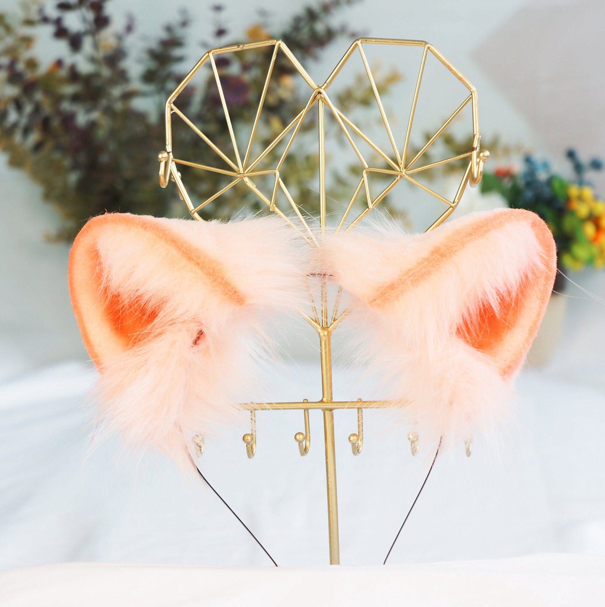 pink and white hamster ears cosplay ears anime ears headband fake fur ears faux fur ears furry fur ears kawaii KTcatvintage