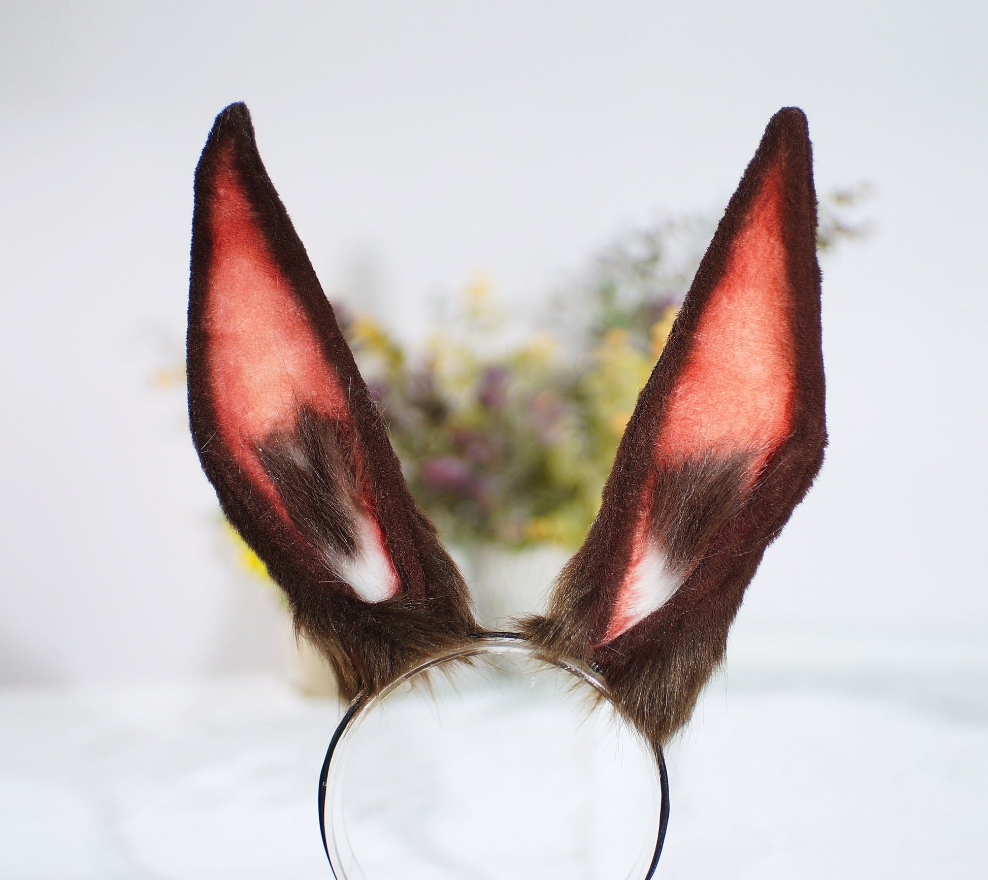 bunny ear headband bunny petplay ear rabbit ear realistic faux fur animal ear cosplay ear kittenplay ear anime cosplay neko ear coffee pink