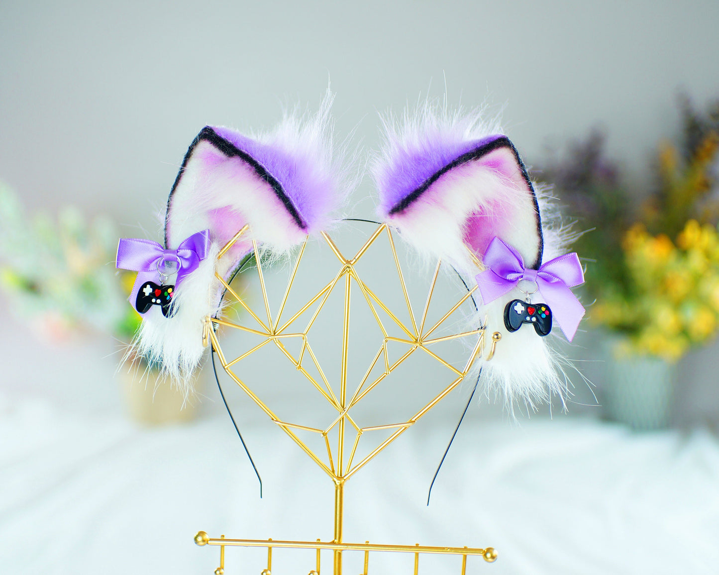 Forget-me-not Ears Game handle Faux Fur Kitten Ears Neko Costume Cosplay Ears Cat Ears Headband Kitty Pet Play Ears light purple