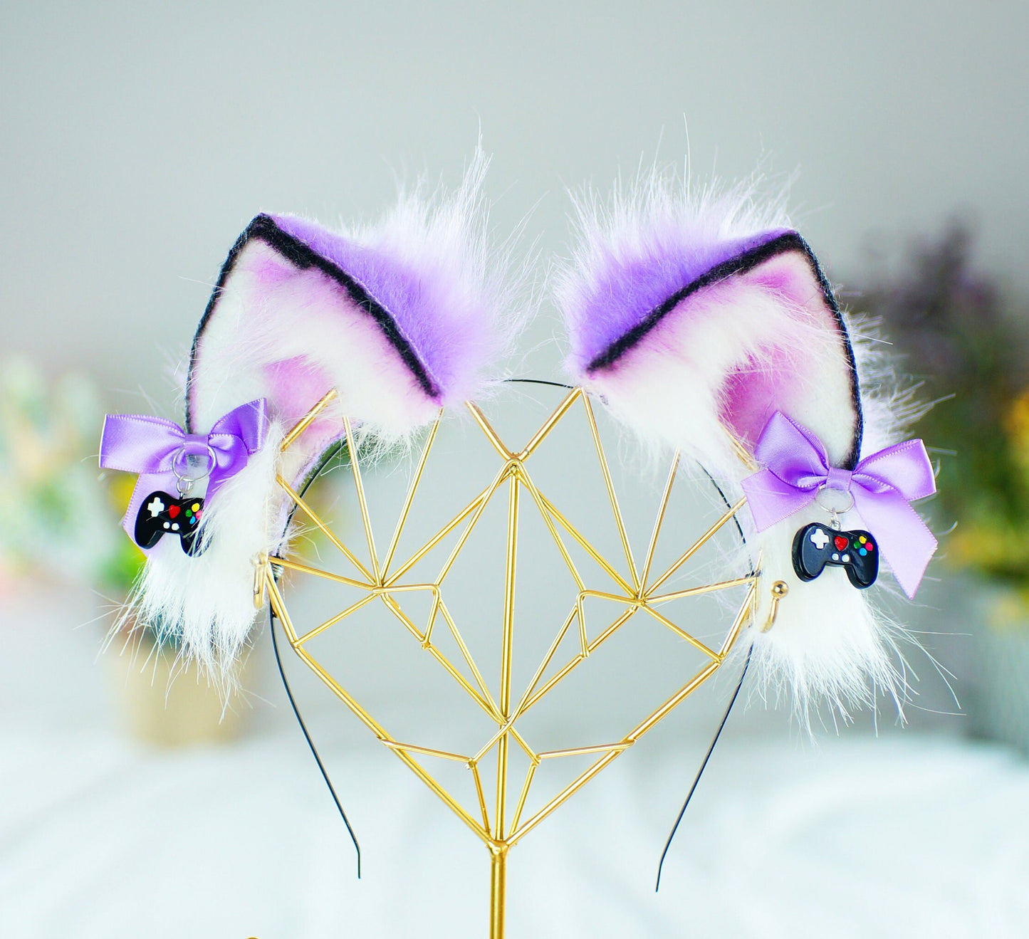 Forget-me-not Ears Game handle Faux Fur Kitten Ears Neko Costume Cosplay Ears Cat Ears Headband Kitty Pet Play Ears light purple