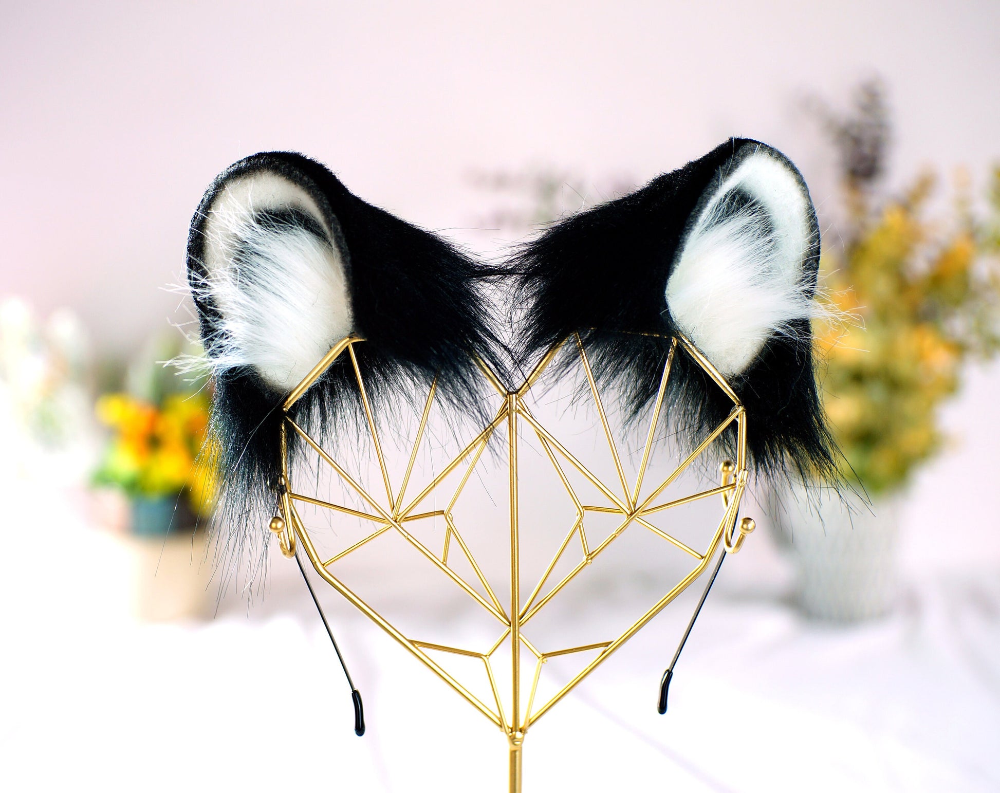 black mouse ears, ears headband, cat ears, fluffy mouse ears, hamster ears headband,petplay, pet play, cosplay, custom ears, handmade ears