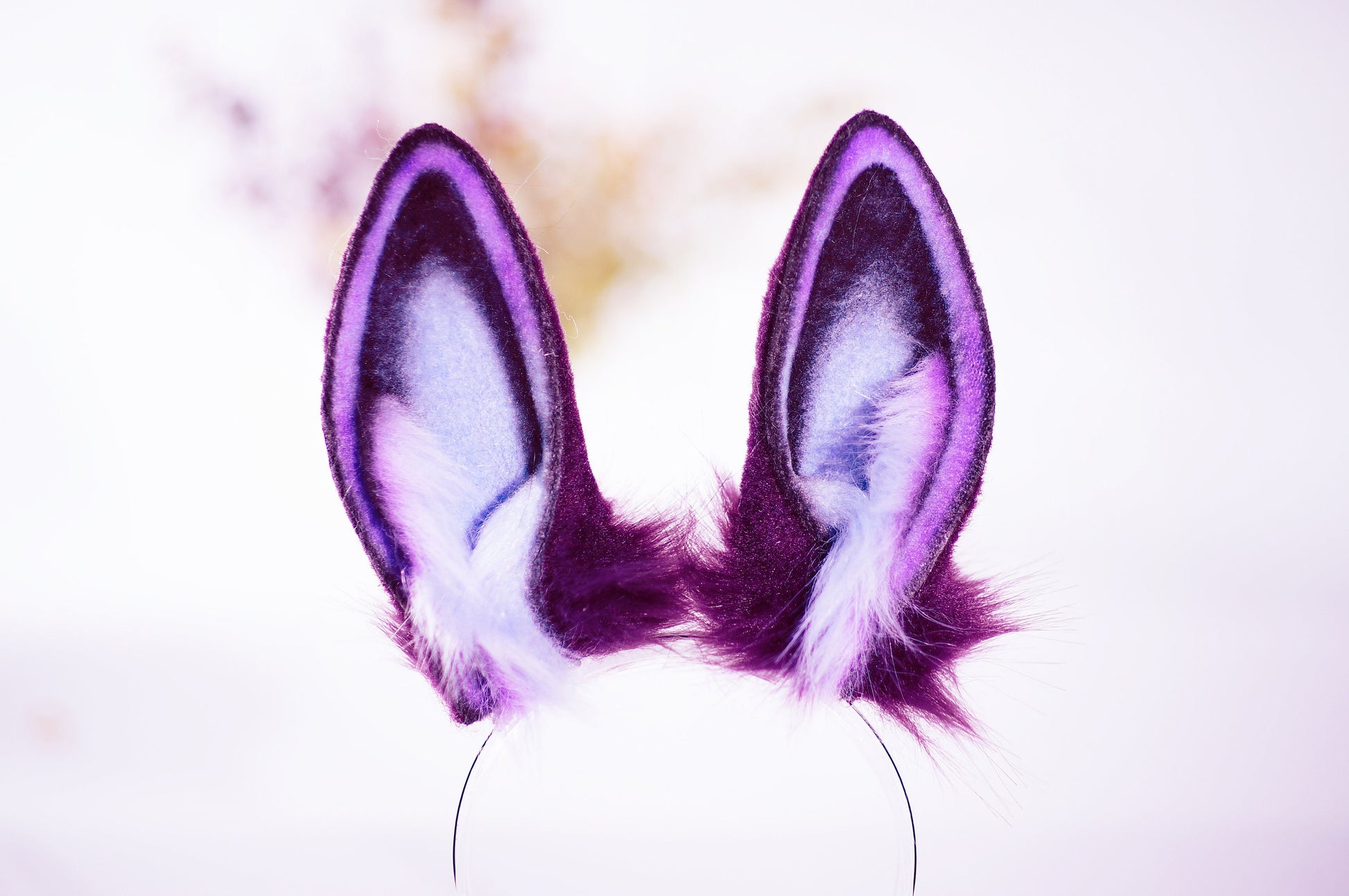 Dark Purple Bunny ears, Fluffy ears, Faux Fur ears, Rabbit Ears Headband, animal ears, aumbur animal ears,