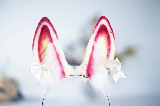 peach bunny ears headband bunny ears bunny ear headband cosplay ears custom ears handmade ears animal ears kawaii accessories cute headband