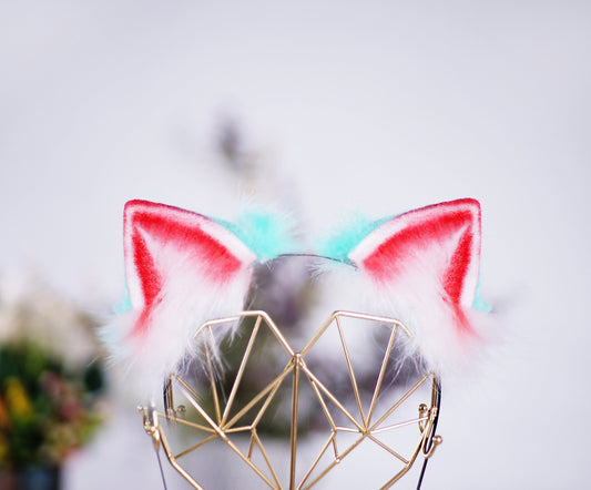 Ready to ship, strawberry cat ears, cat ear, cat ears headband, cosplay, neko ears, kitten ears, petplay ears, kawaii accessories, fur ear