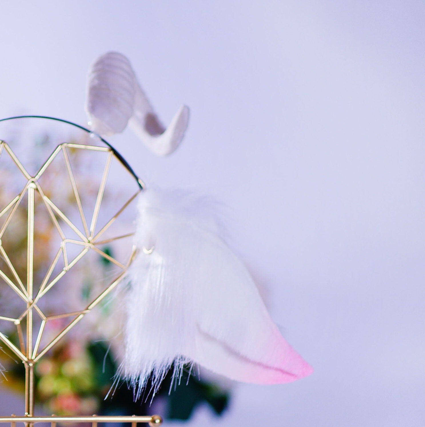 Cute white and pink sheep ears with horn,faux ears, White antler,sheep horn,goat horn, Black animal ears headband,Cosplay ear,Hair accessory