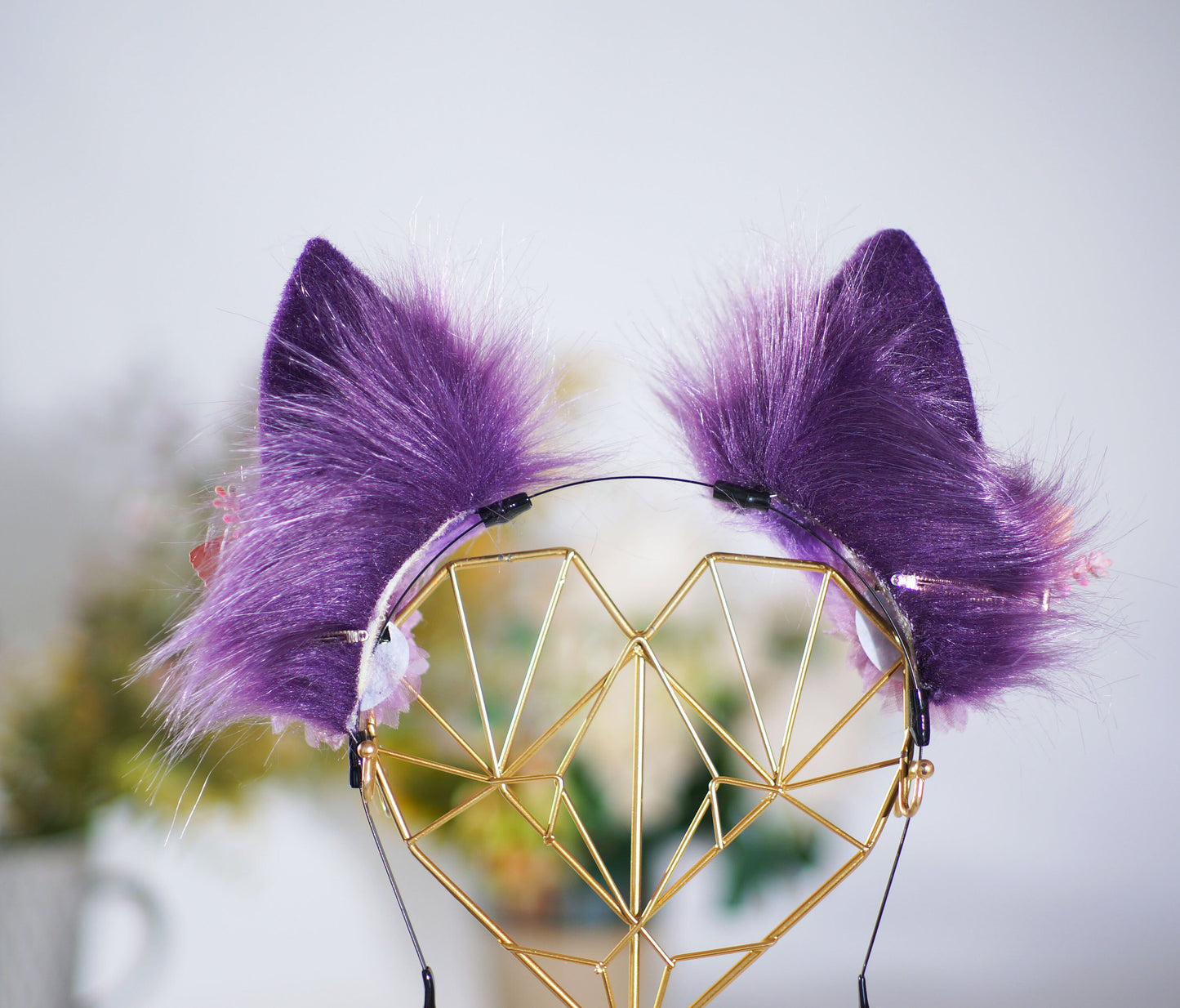 Floalral purple fox ears , purple cat, fox ears, cat ears headband,kitten ear, furry animal ears, cosplay furry headband, uploader ears