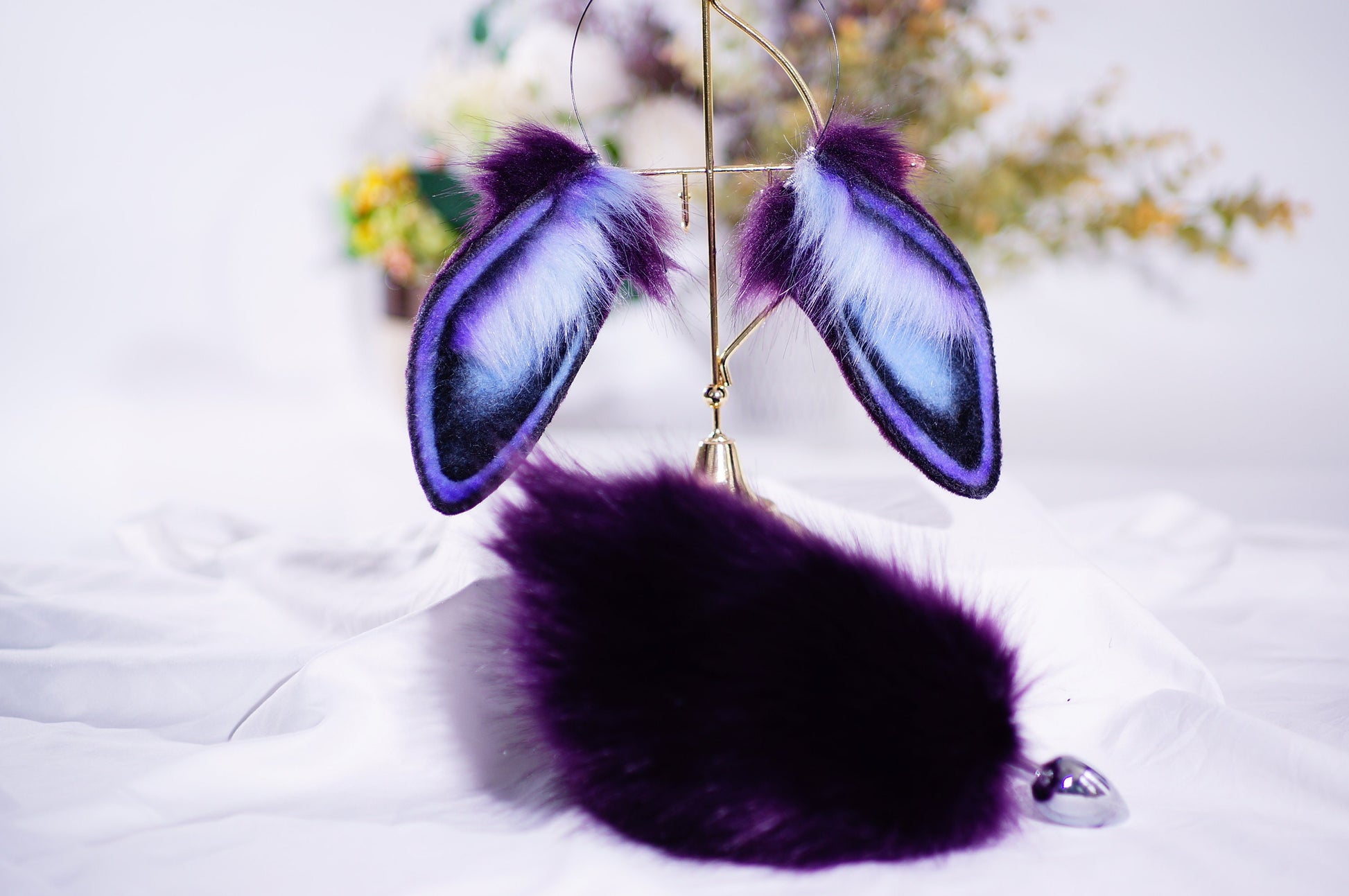 KTcatvintage purple night sky lop ears bunny ears bunny ears headband furry cosplay lop ears faux fur ears Rabbit play pet play ears