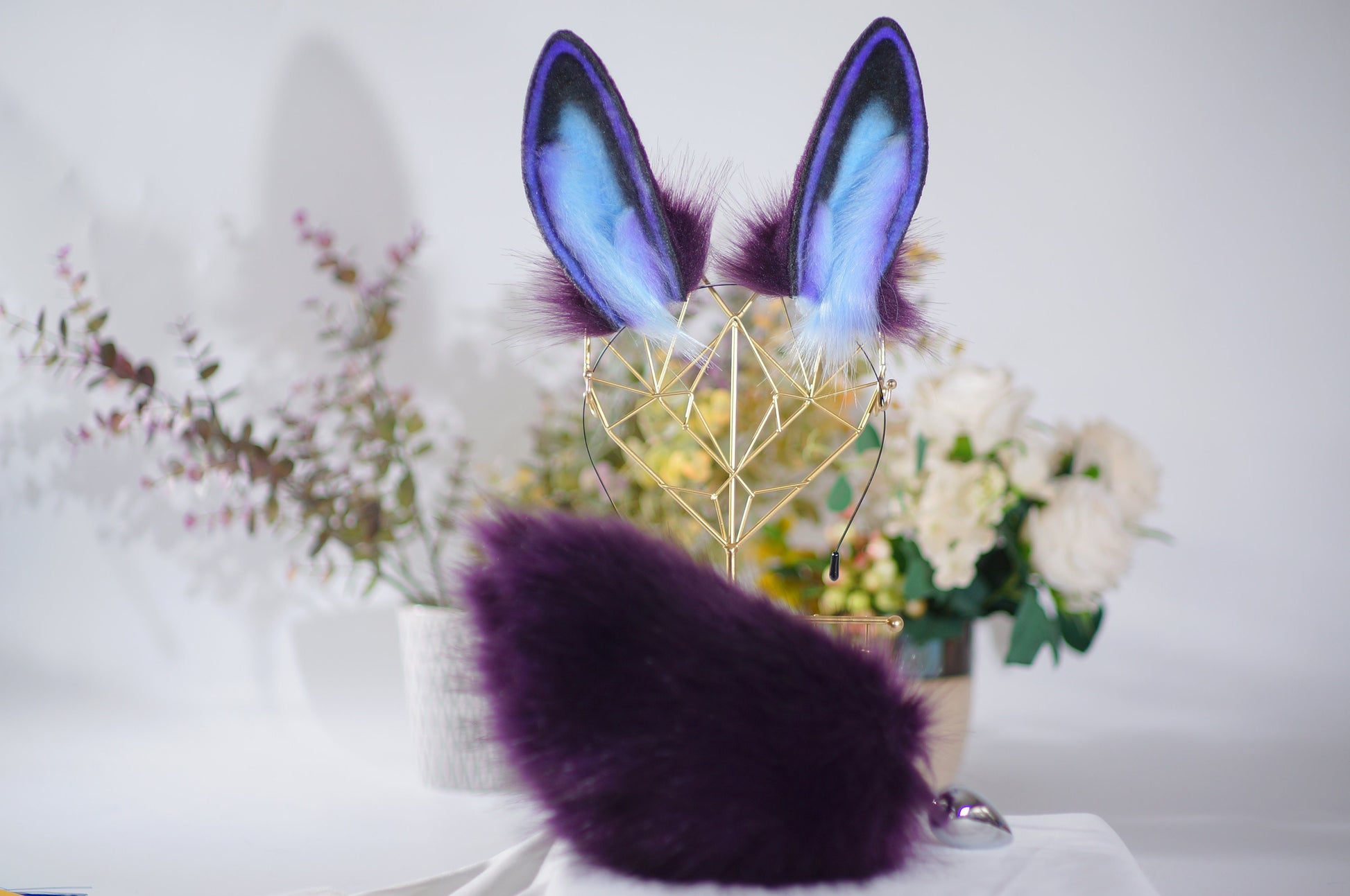 Dark Purple Bunny ears, Fluffy ears, Faux Fur ears, Rabbit Ears Headband, animal ears, aumbur animal ears,