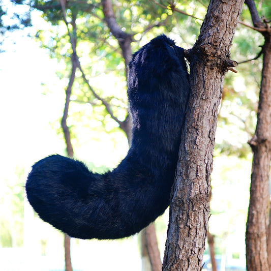 raccoon Tail, black cat fursuit tail, black kitten tail, furry curly tail, floor-length tail, wolf tail, fursuit commission, furry tail