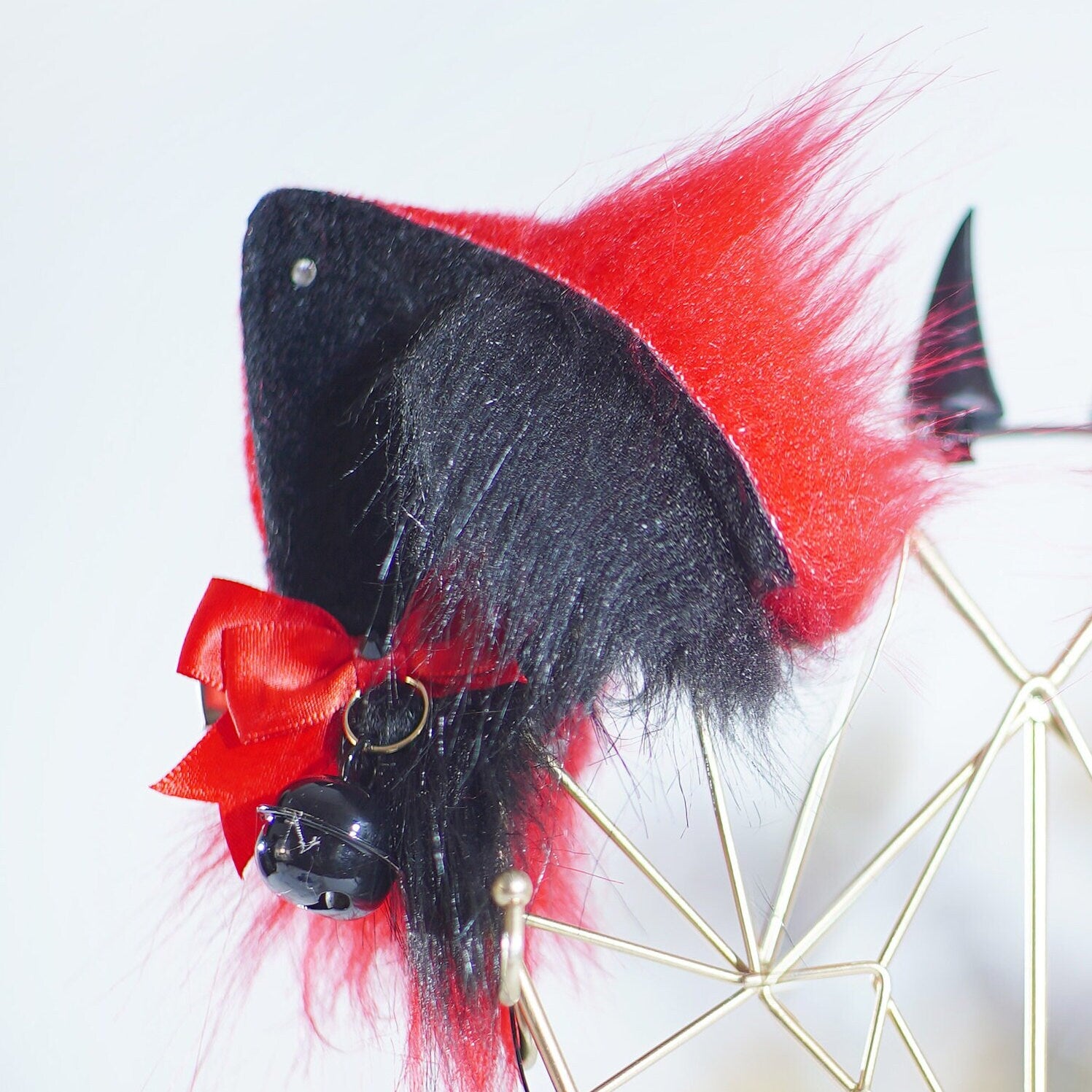 Red and black kitten ears, cat ears headband, red fox ears, fluffy ears with diamond, Cat Ears Cosplay, animal ears, costume ears