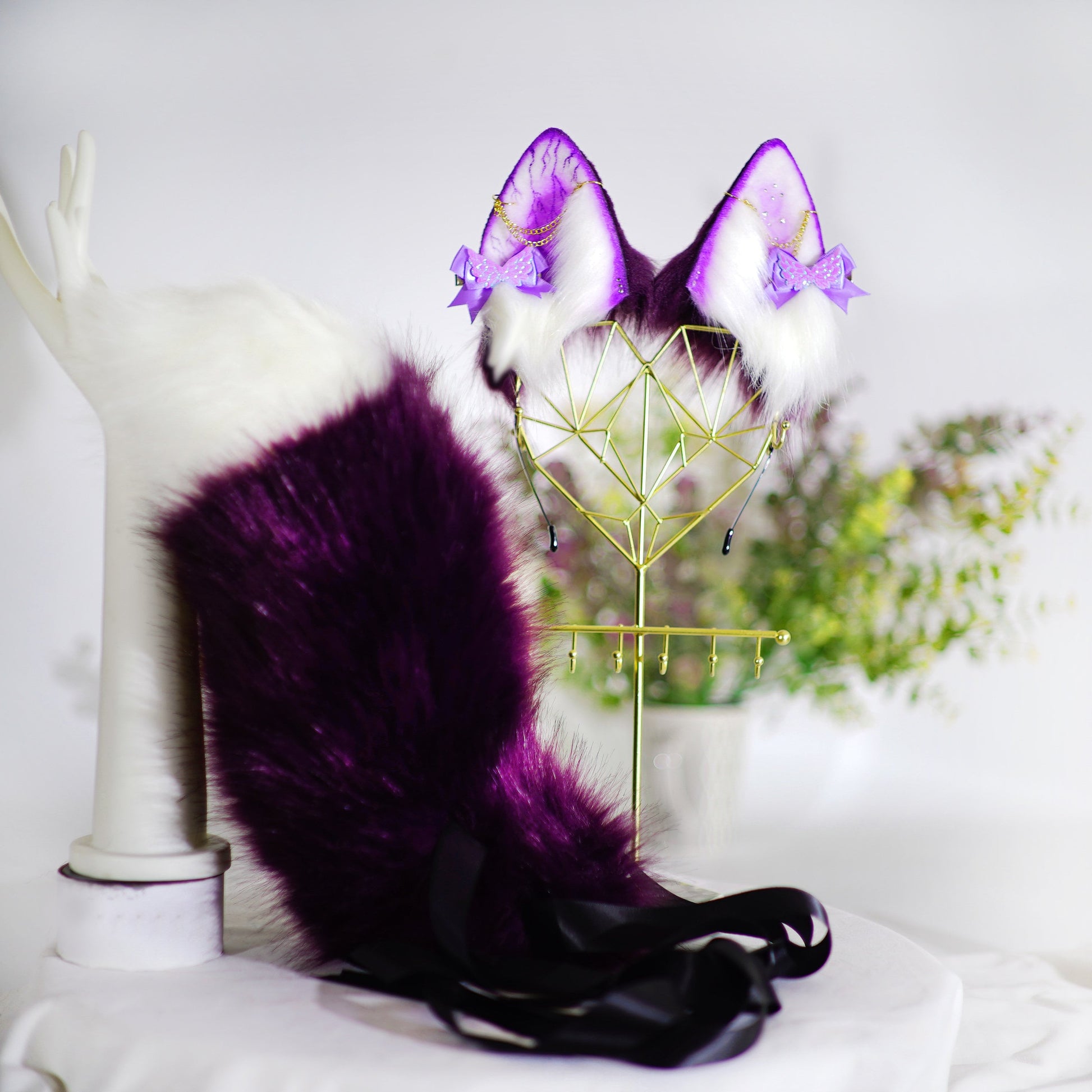 Purple puppy ears and tail, Shiba ears and tail, Cat ears, tail plug, ears headband, butt plug, DDLG, handmade ears, pet play, custom ears