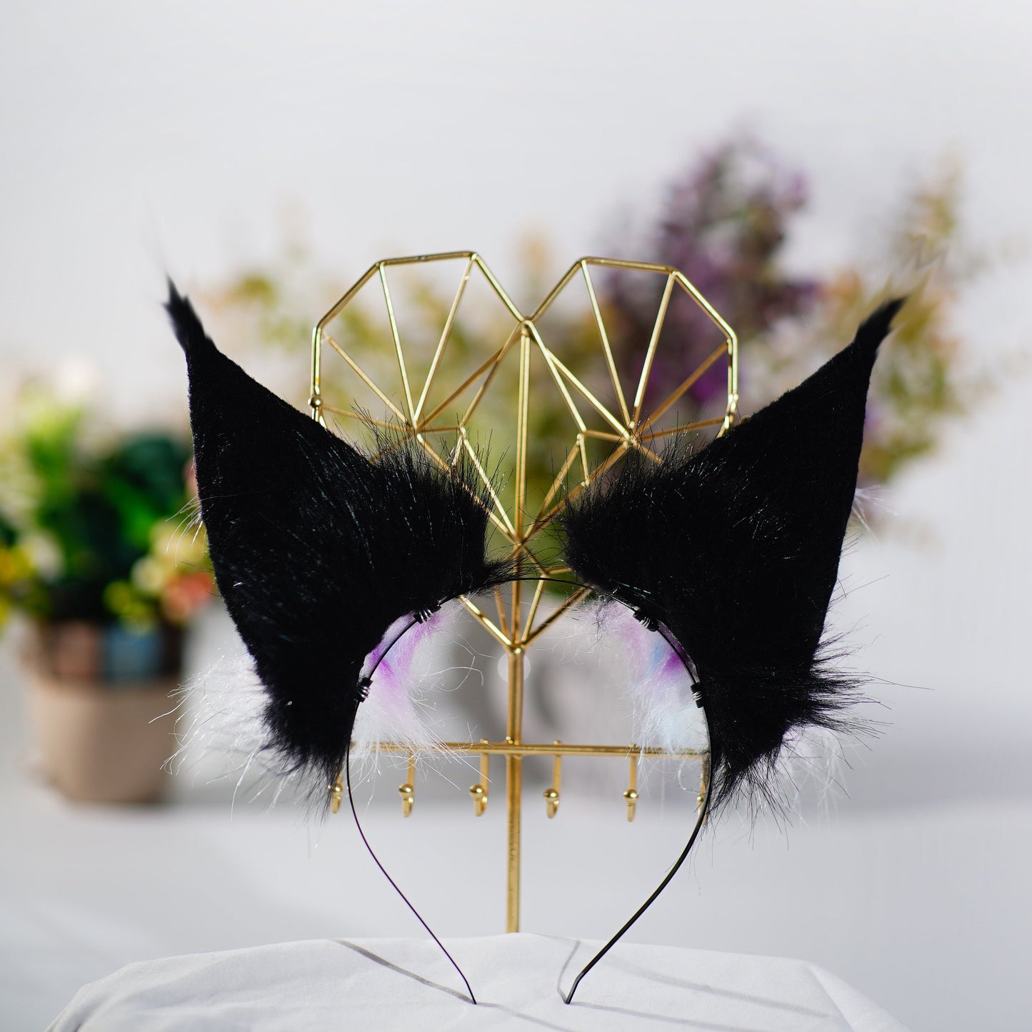 Galaxy lynx ears and tail, strip kitsune Cat ears and tail, cosplay, kitsune ears,Animal ears ,Luxury furry ears,Fox ear, Lolita