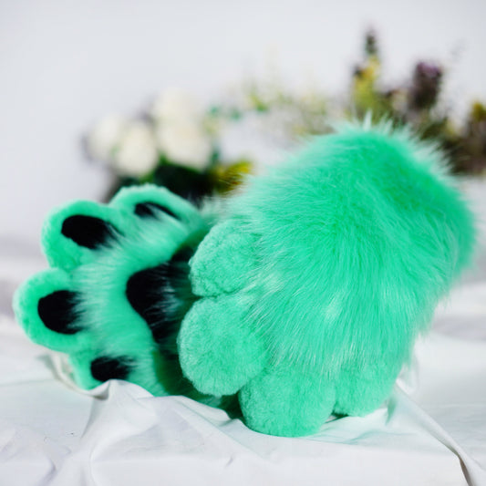 fursuit paws, mint green paws, furry paws , furry gloves, puffy paws, cosplay gloves, cat paws, wolf paws, fox paws, dog paws, kemono paws