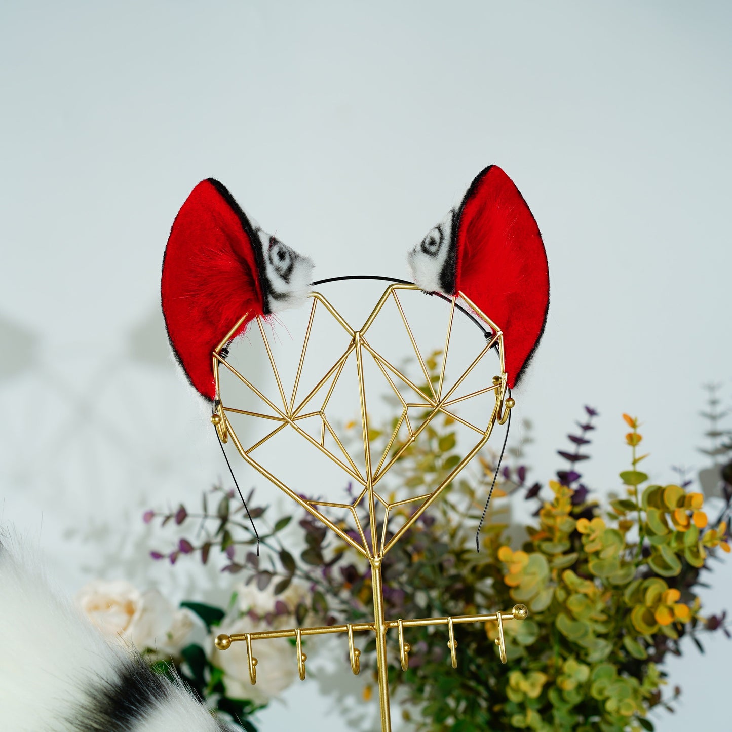 Red and white tiger ears, Faux fur ears, fluffy ears with figure, Cat Ears Cosplay, animal ears, custume ears, anime cosplay, Tiger cosplay