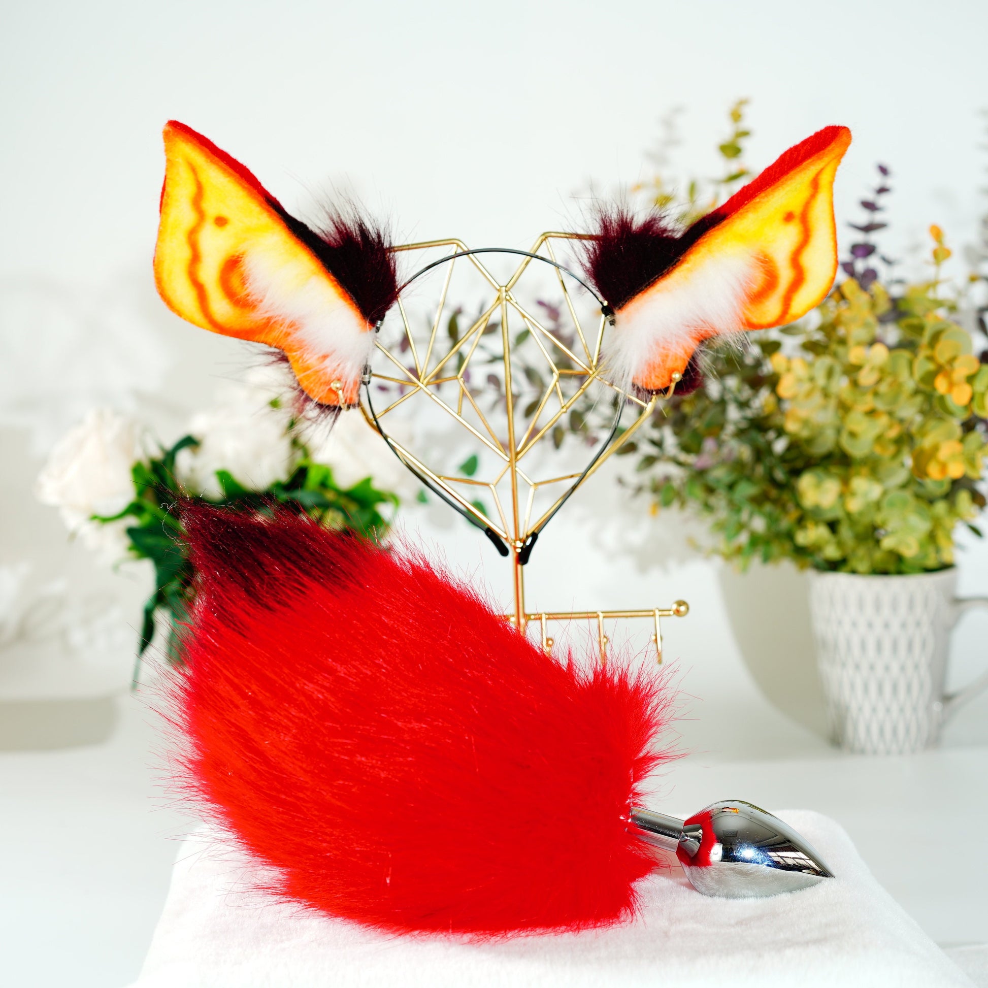 Kawaii Red devil ears, Hellfire ear, Ears headband, Flame ear, Devil ears,faux fur ears, Flame ear headband, faux fur ears, custom ears