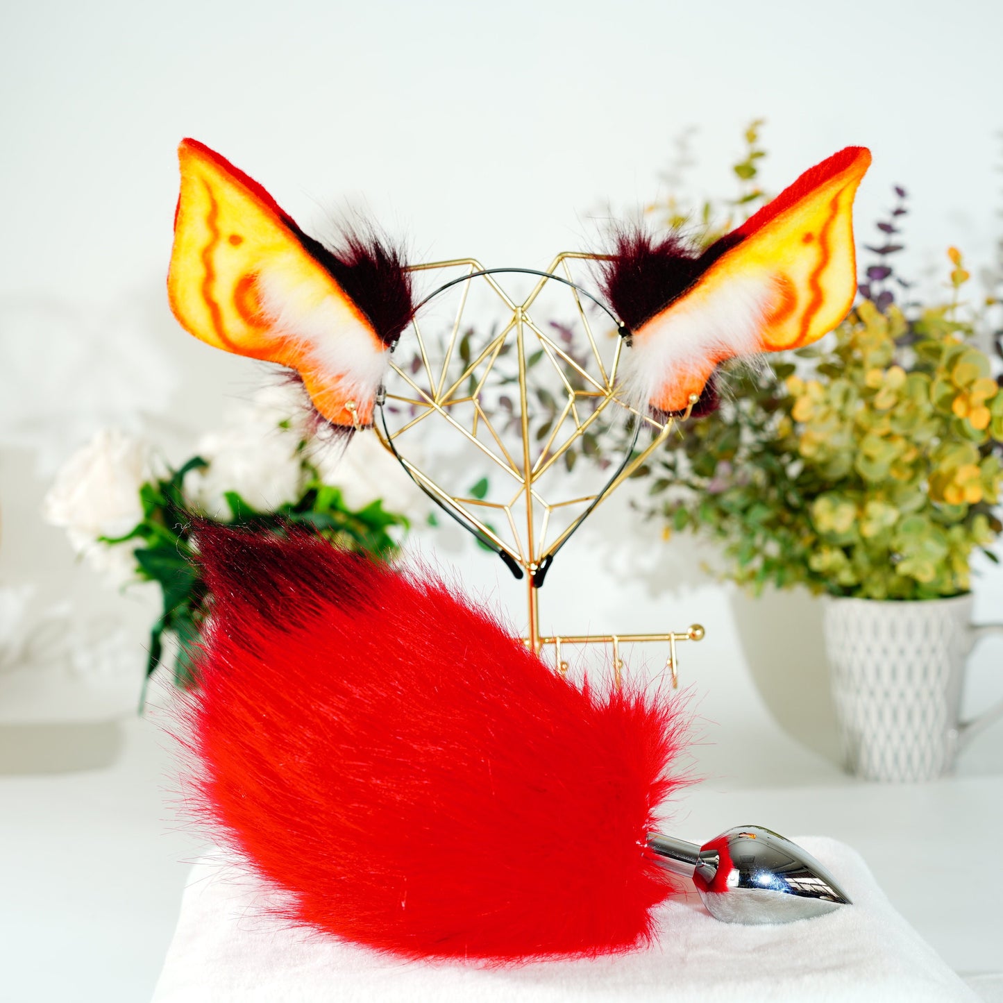 Kawaii Red devil ears, Hellfire ear, Ears headband, Flame ear, Devil ears,faux fur ears, Flame ear headband, faux fur ears, custom ears