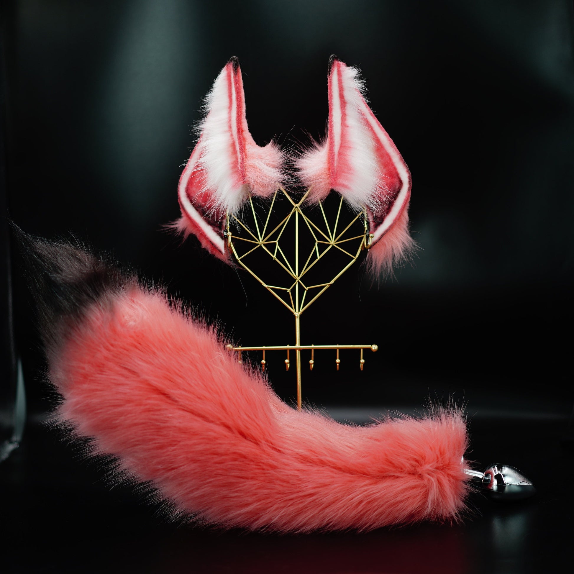 Coral color fox ears, wolf ears custom, realistic ears, petplay, kawaii ears headband, handmade ears, ear and tail set, cosplay ears,