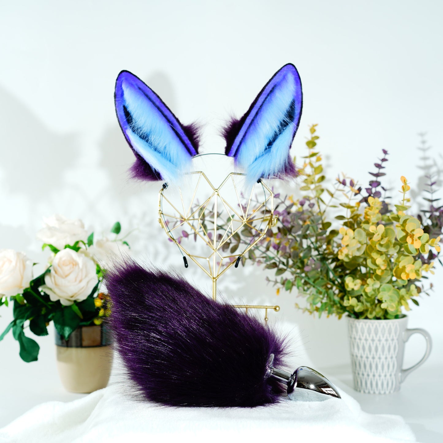 Dark purple bunny ear, bunny tail, cosplay bunny, rabbit ear, bunny headband, bunny ears and tail, animal ears, cosplay, custom kawaii